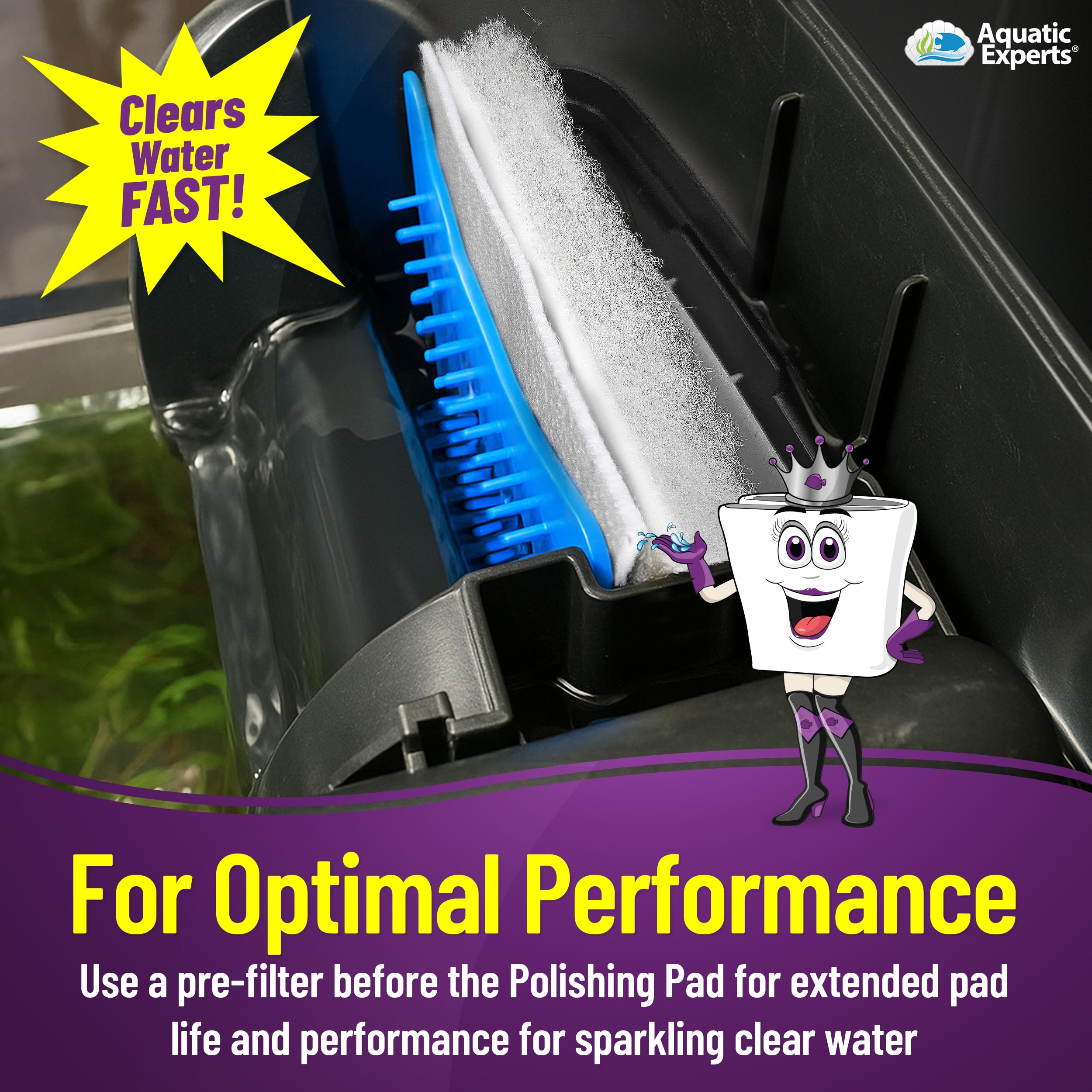 Aquatic Experts filter-pad-water-flow-path captures particulates for visible tank clarity