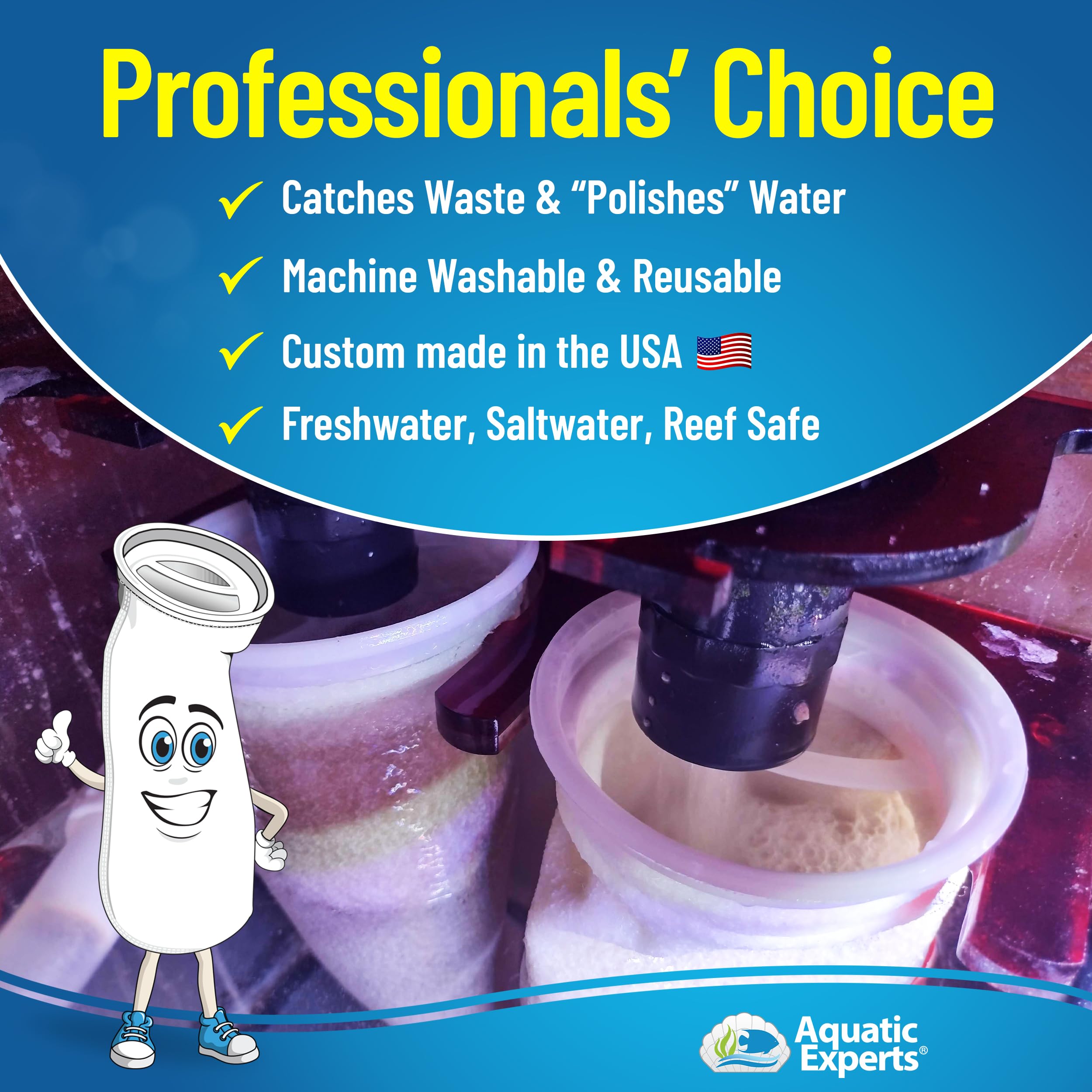 Aquatic Experts filter sock saltwater sump setup demonstrates in-tank filtration performance.