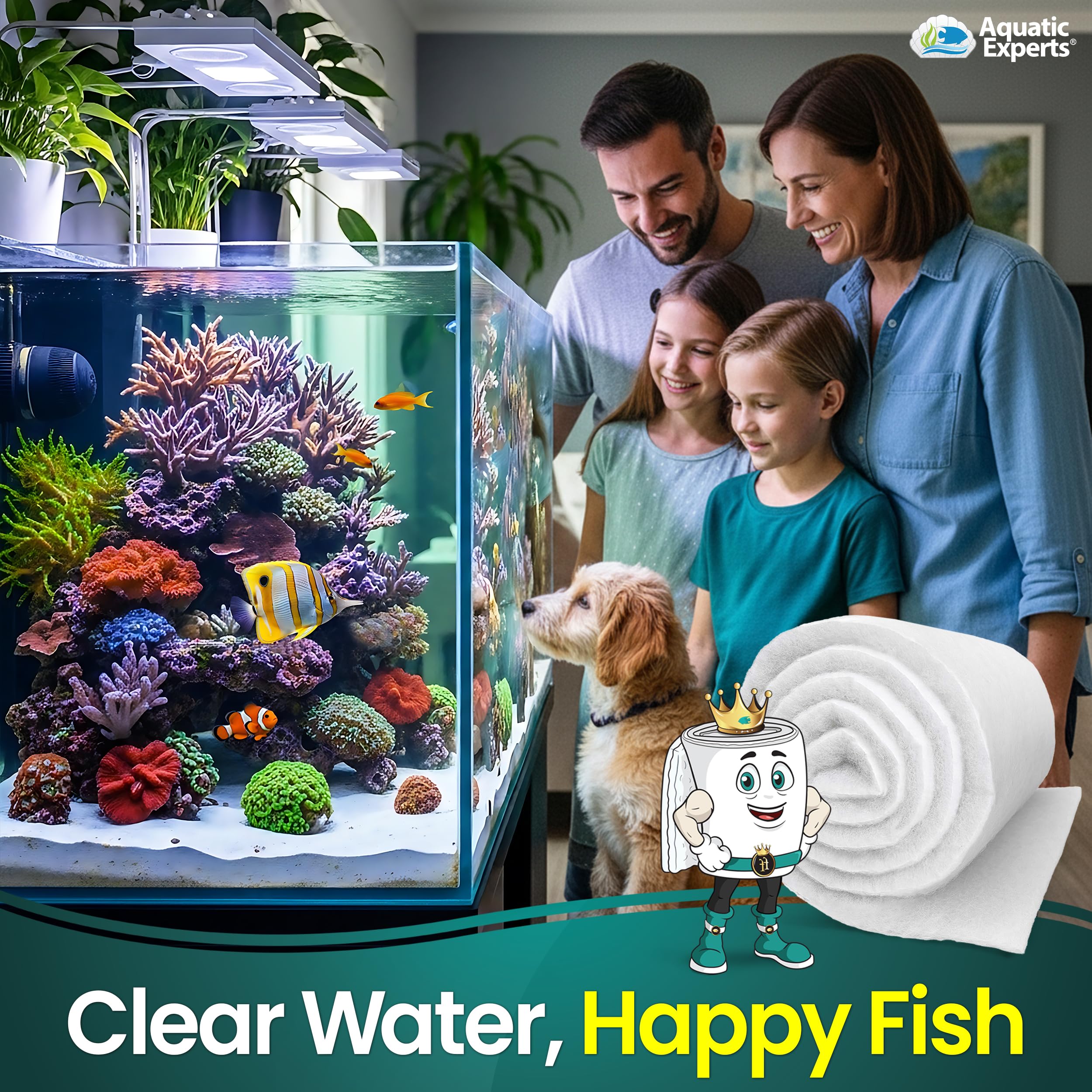 Aquatic Experts FilterFirst dual-density layers trap large and small particles for cleaner tank water.
