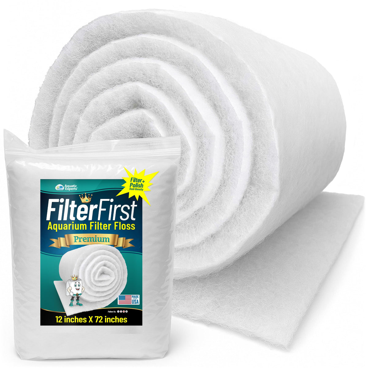 Aquatic Experts FilterFirst dual-layer pad showcases combined filtration for clear aquarium water.