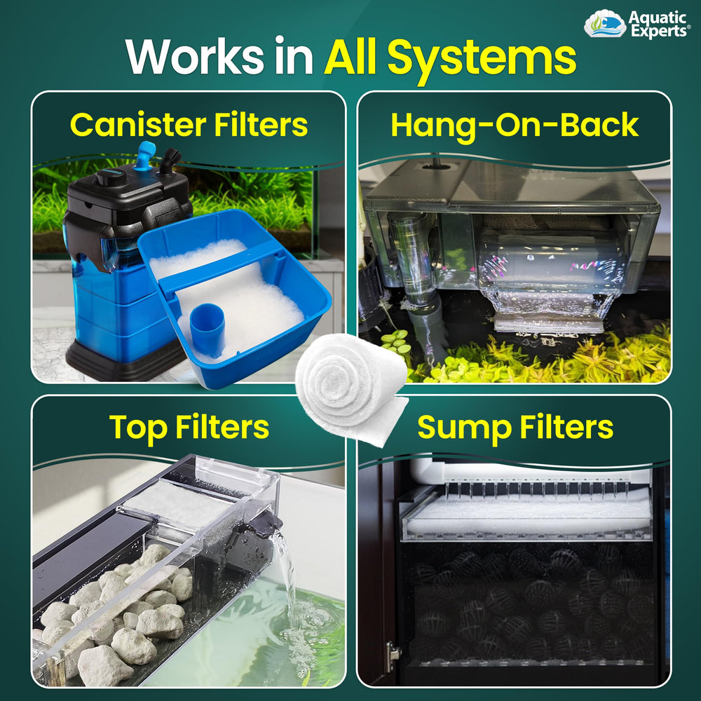 Aquatic Experts FilterFirst flow illustration demonstrates efficient filtration in moving water.