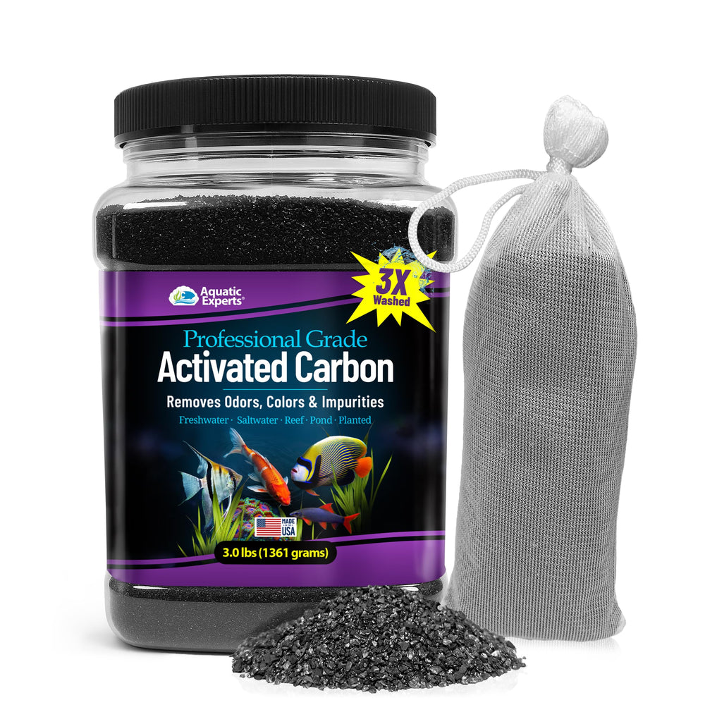 Aquatic Experts Premium Activated Carbon bag ready for filtration improves water clarity.