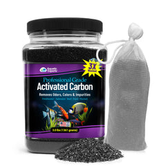 Aquatic Experts Premium Activated Carbon bag ready for filtration improves water clarity.