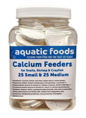 Aquatic Foods Inc. calcium feeders disk small-jar front view promotes shell health and balanced nutrition.