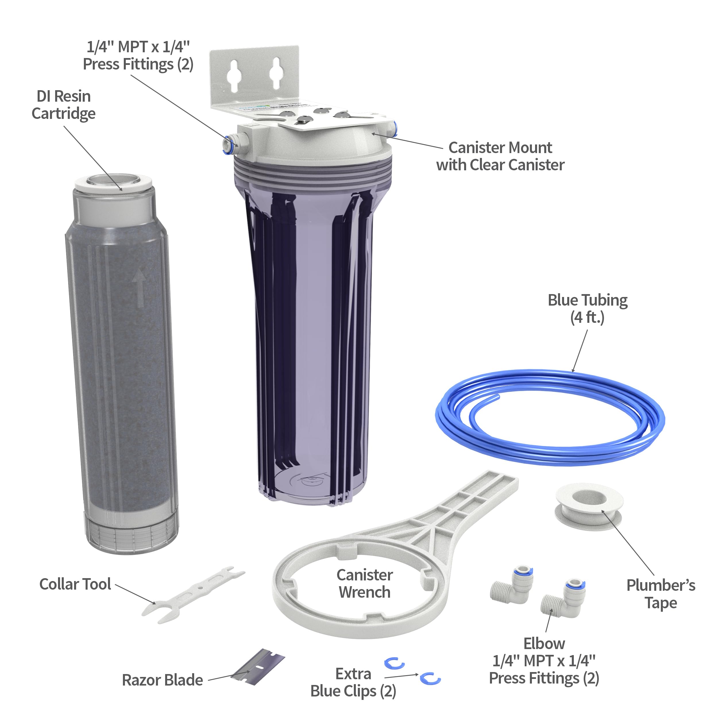 Aquatic Life installation kit with tubing enables easy RO to DI setup.