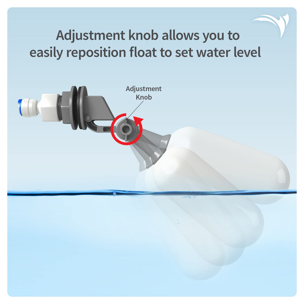 AquaticLife float valve connection to RO DI unit highlights direct fit and tubing compatibility