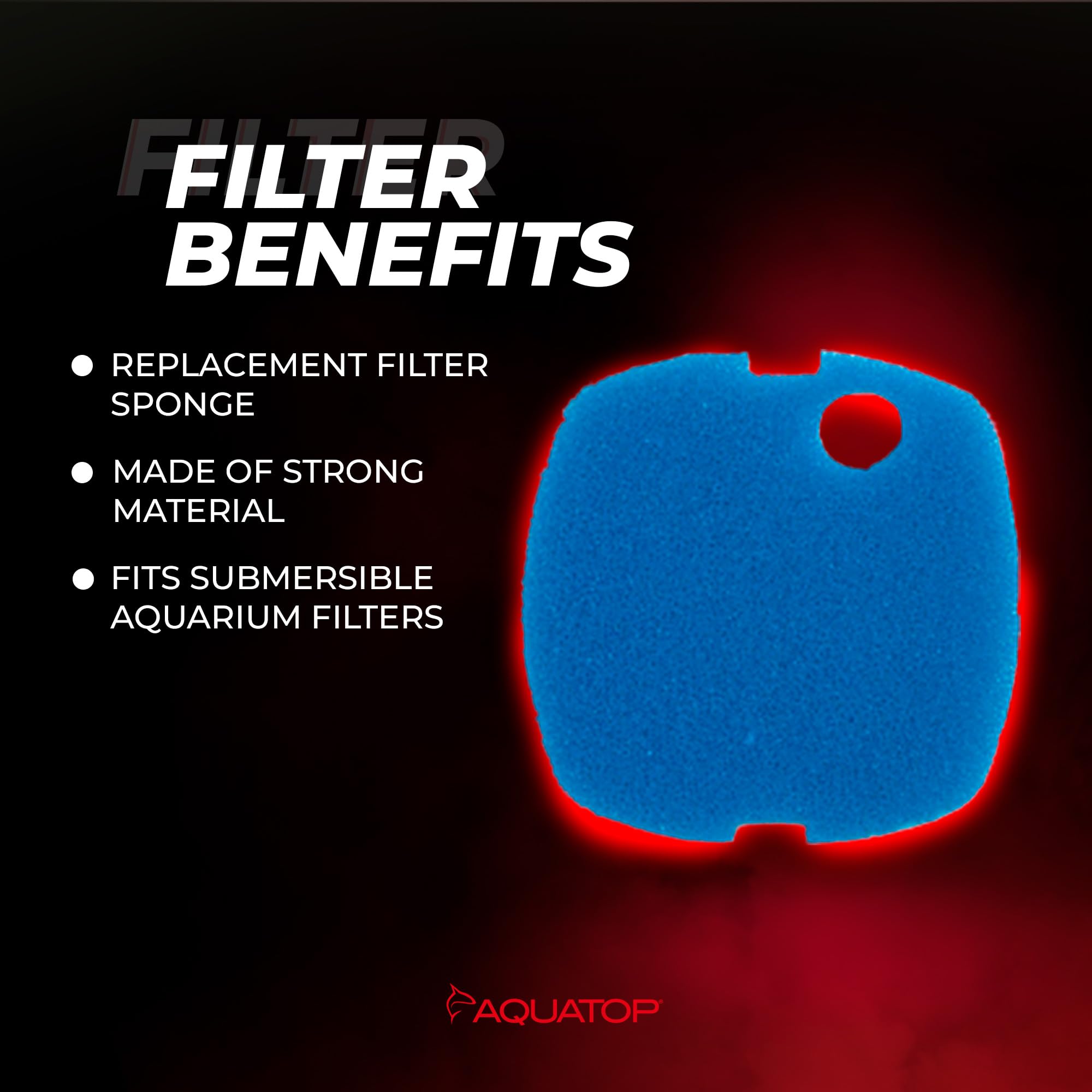 Aquatop mechanical filtration sponge close-up capturing debris for cleaner water.