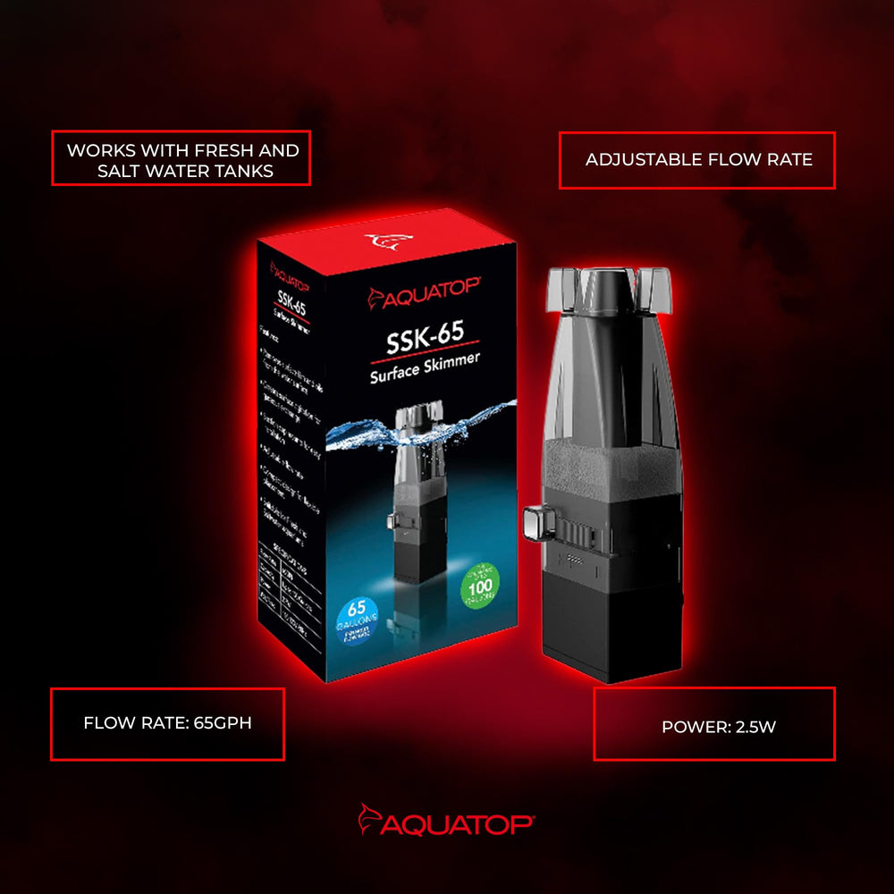 Aquatop surface skimmer with 65 GPH flow promotes steady water movement