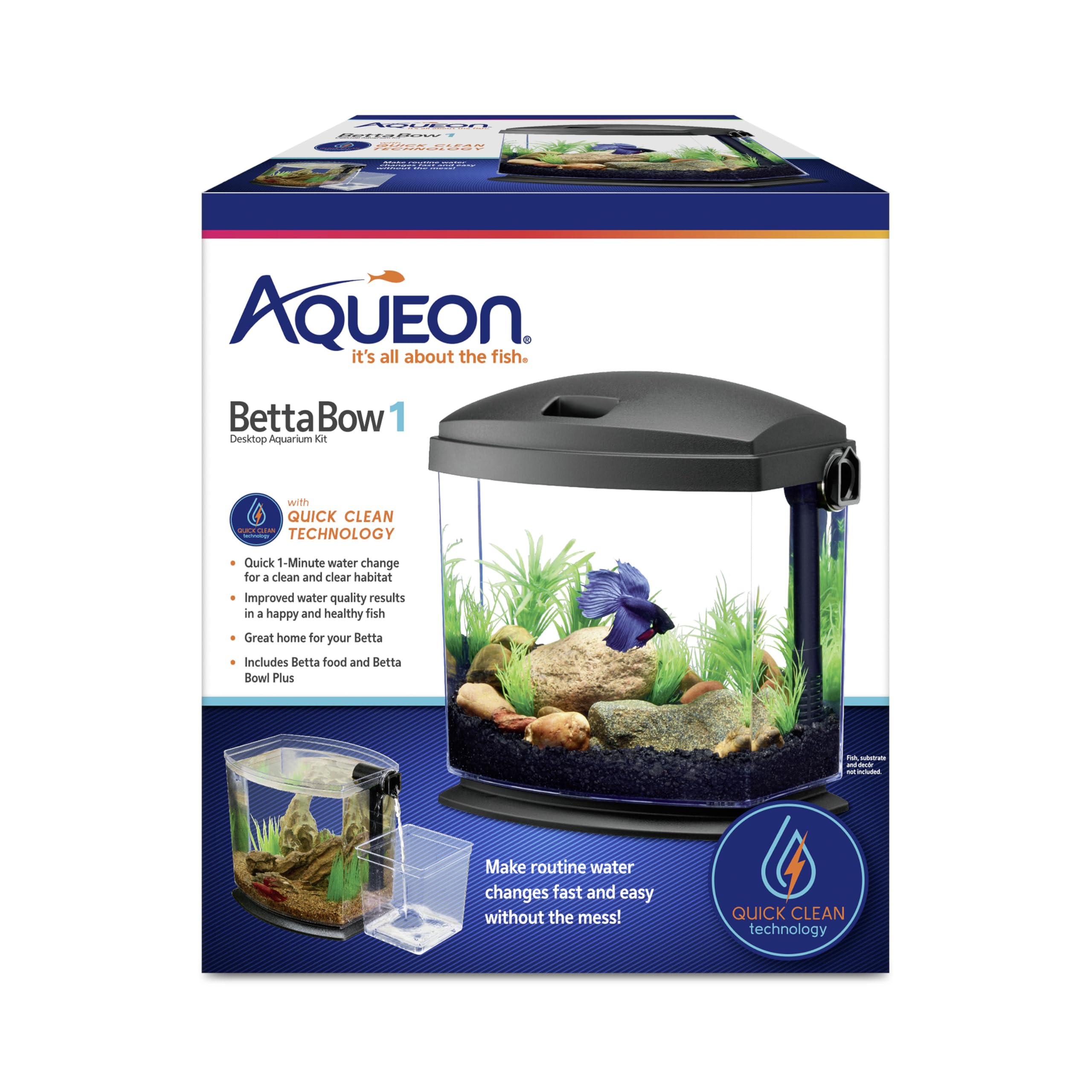 Aqueon BettaBow quick-clean side spout enables fast water changes