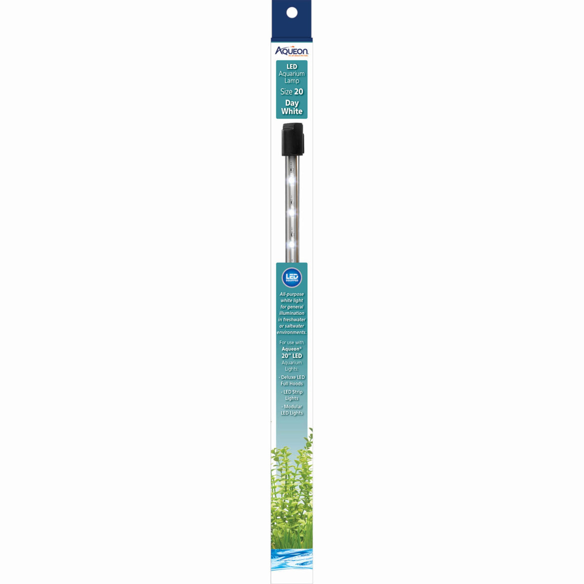 Aqueon Day LED aquarium lamp 20-inch white installed in a fixture offering crisp Day White illumination.