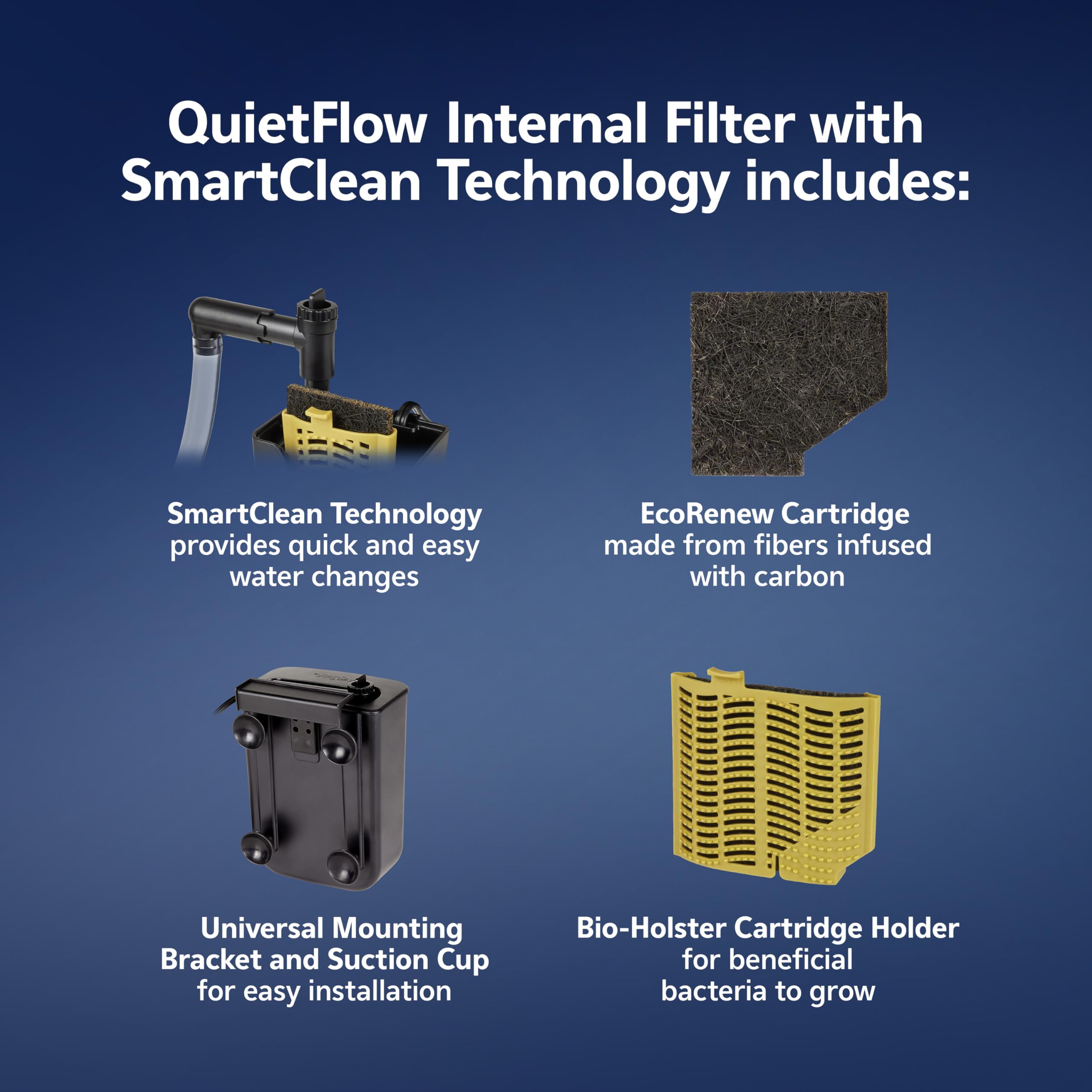 Aqueon EcoRenew cartridge demonstrates carbon-infused filtration for clearer water.