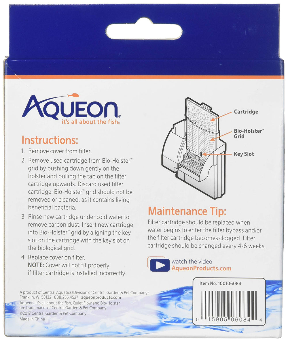 Aqueon filter cartridge close-up showing dense-floss layer for particle removal.