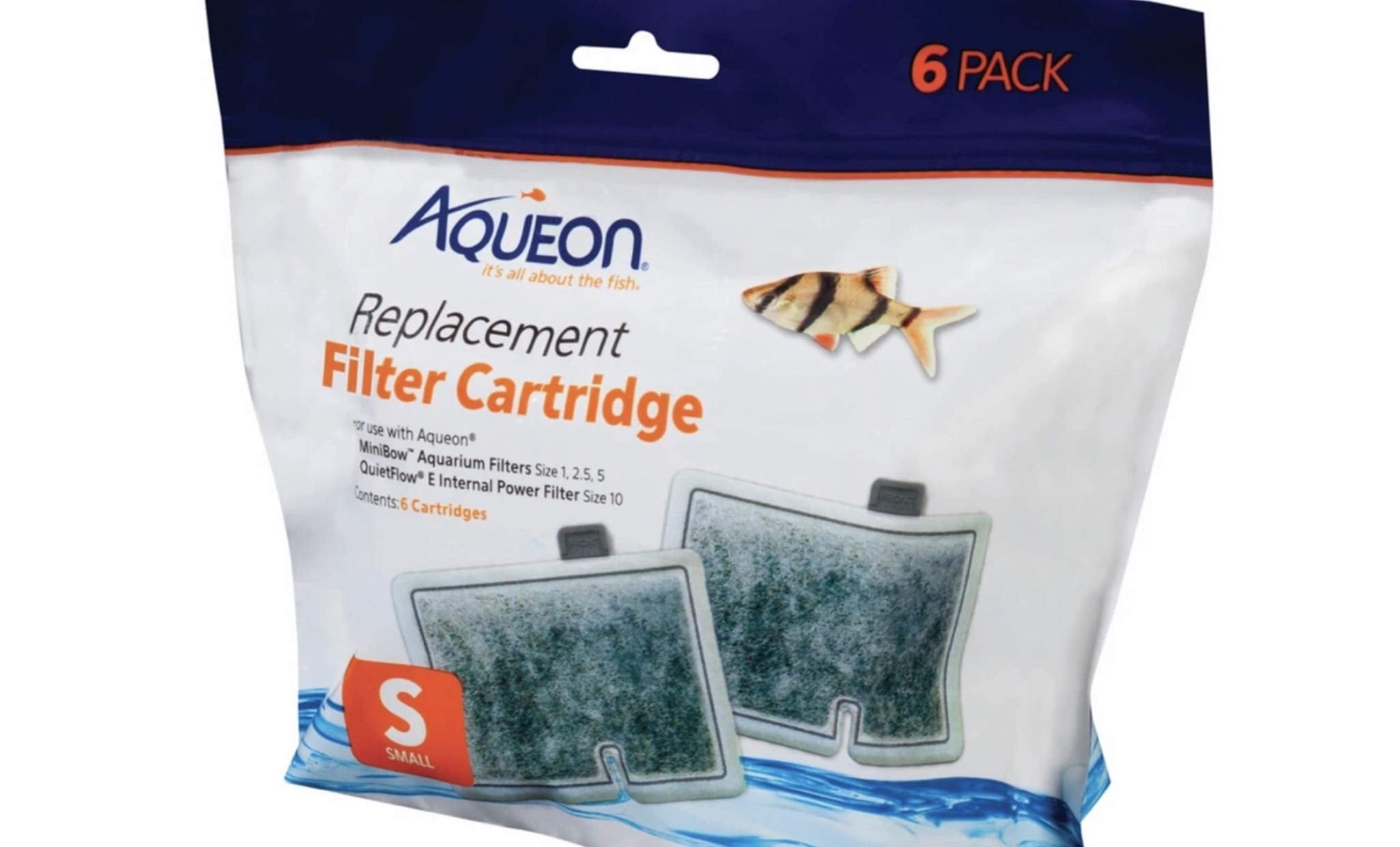 Aqueon filter cartridge small 6pk inside-filter shows easy fit in your aquarium system.