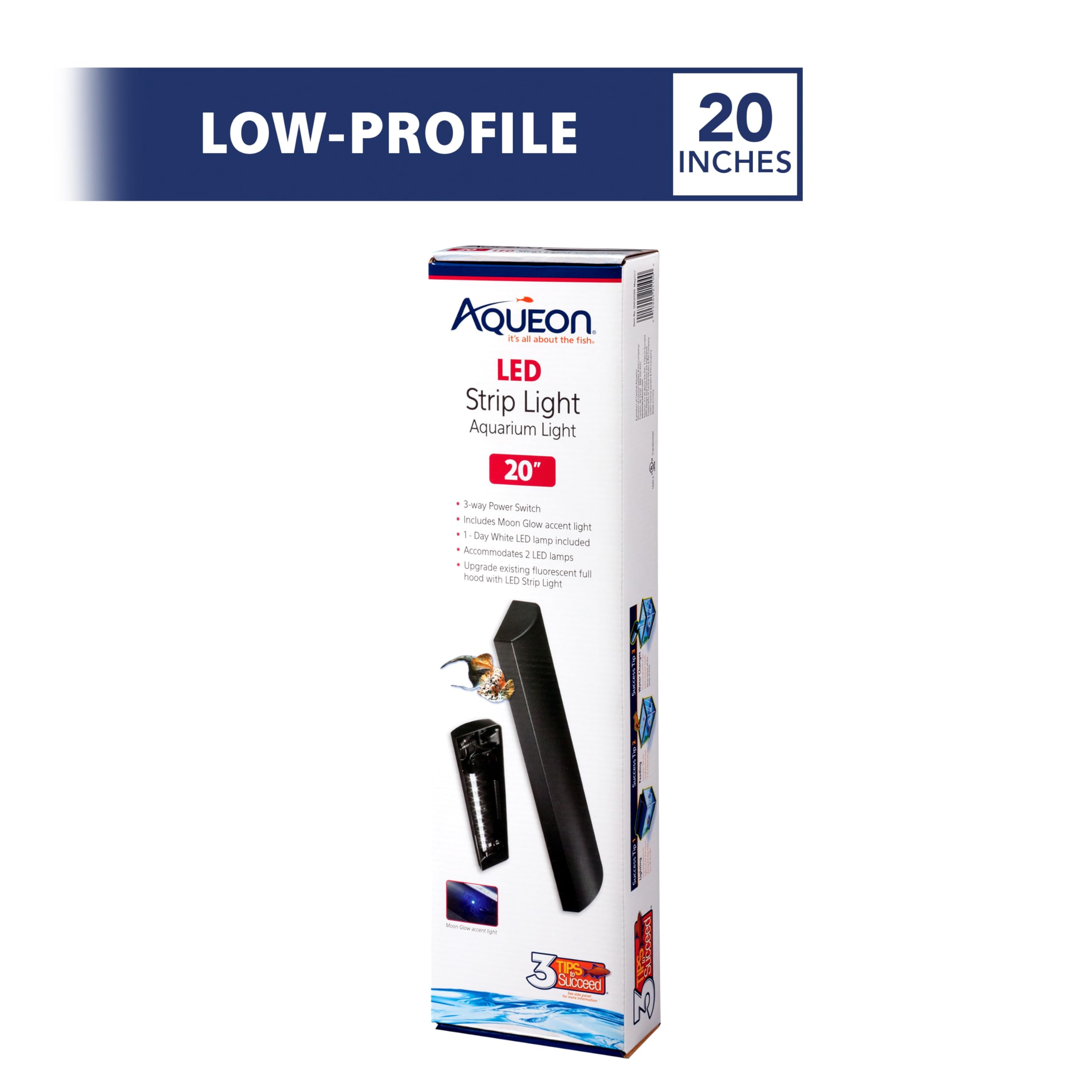 Aqueon LED Strip Light moon-glow accent creates subtle nighttime ambiance.