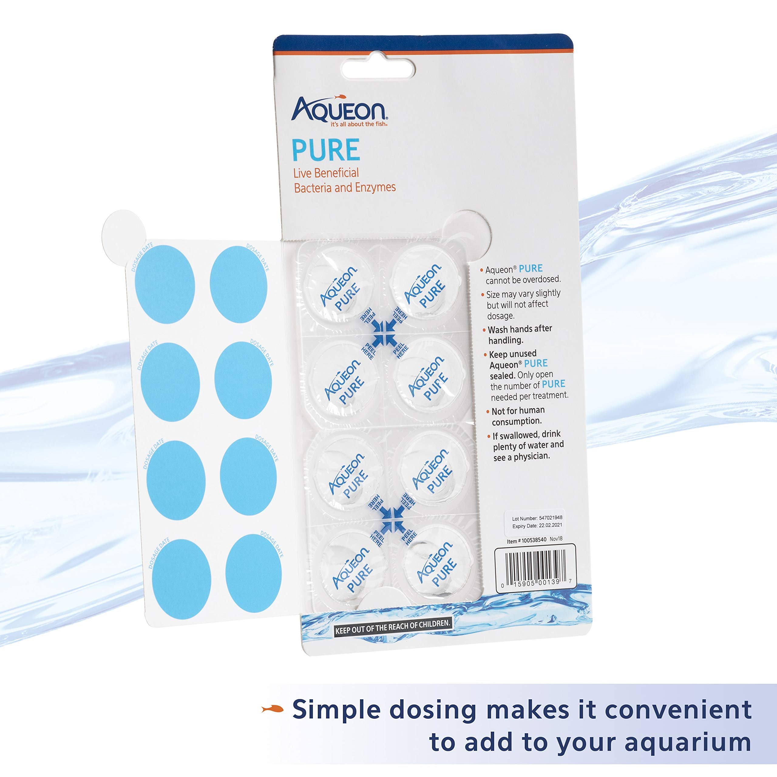 Aqueon Pure dosing guide for 30 gallons displayed in product image.