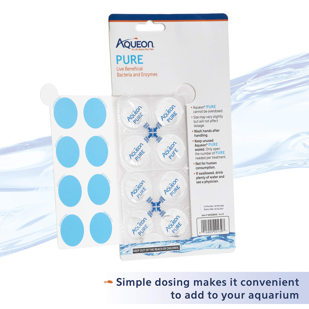 Aqueon Pure dosing guide for 30 gallons displayed in product image.