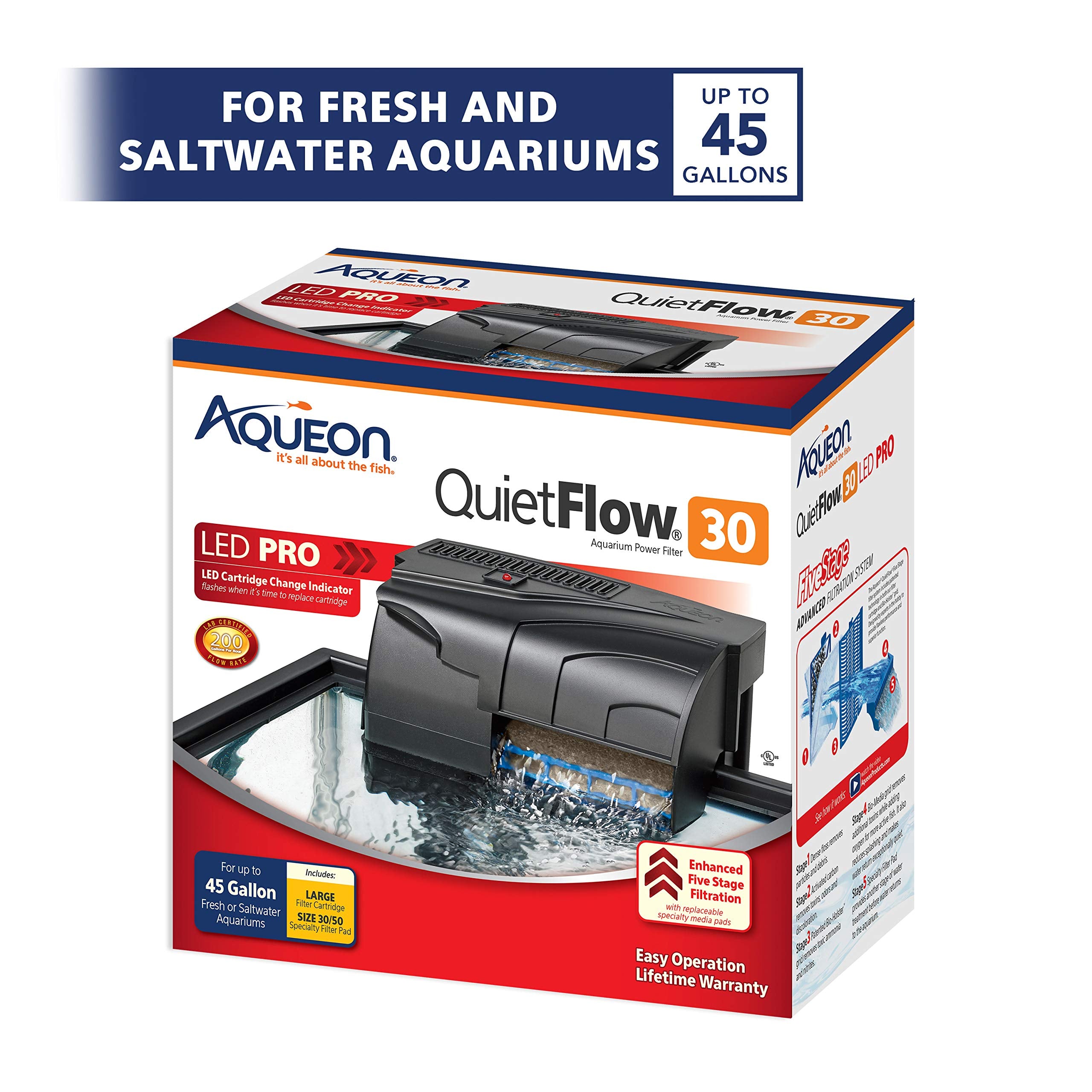 Aqueon QuietFlow 30 LED PRO wet/dry grid visual emphasizes added oxygenation