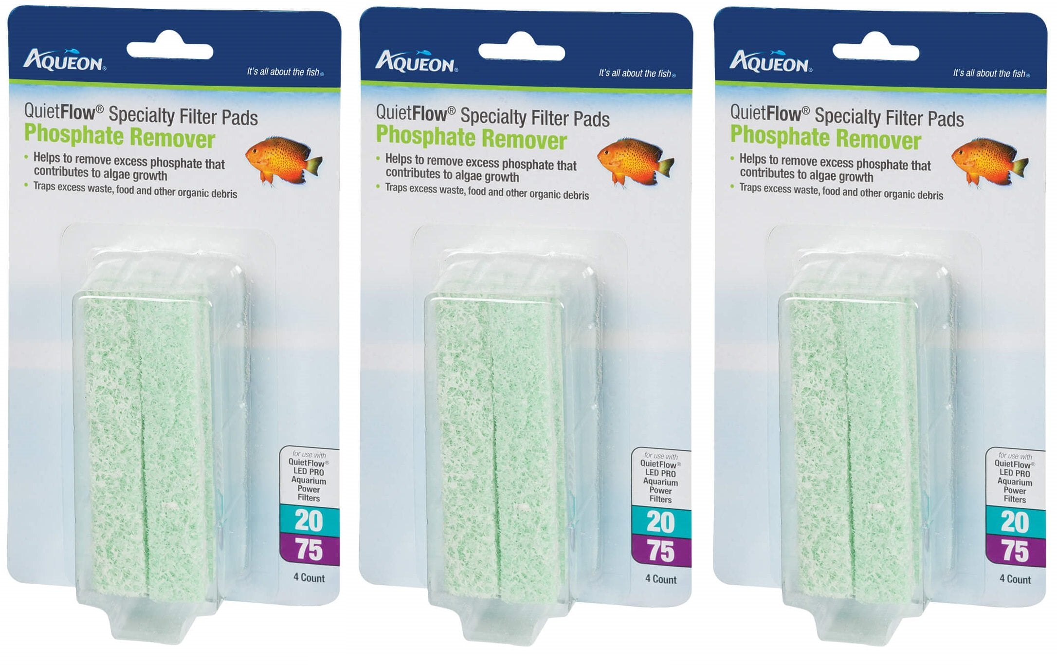 Aqueon QuietFlow Phosphate Remover Pad helps curb algae by removing phosphates.