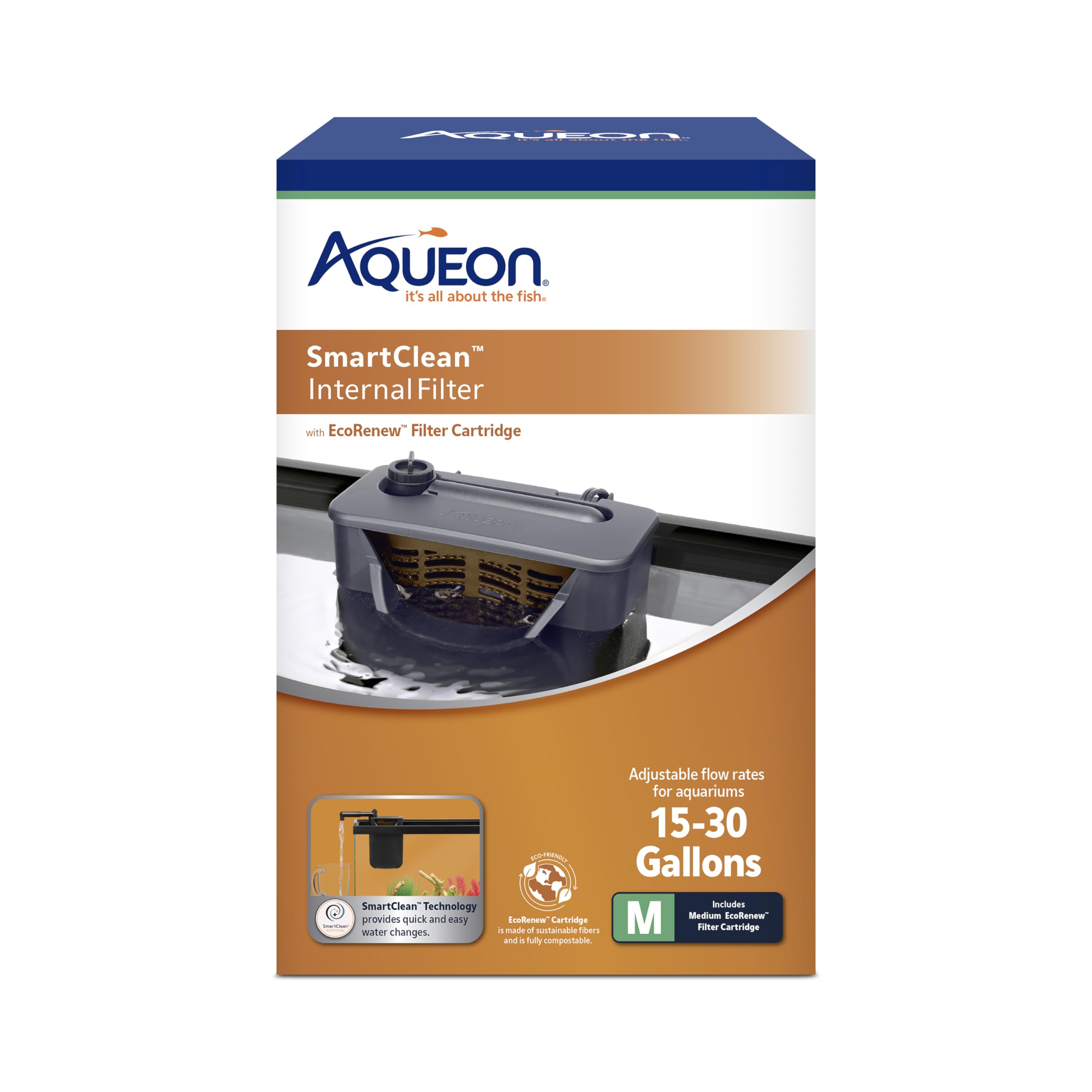 Aqueon QuietFlow SmartClean nozzle enables easy partial water changes.