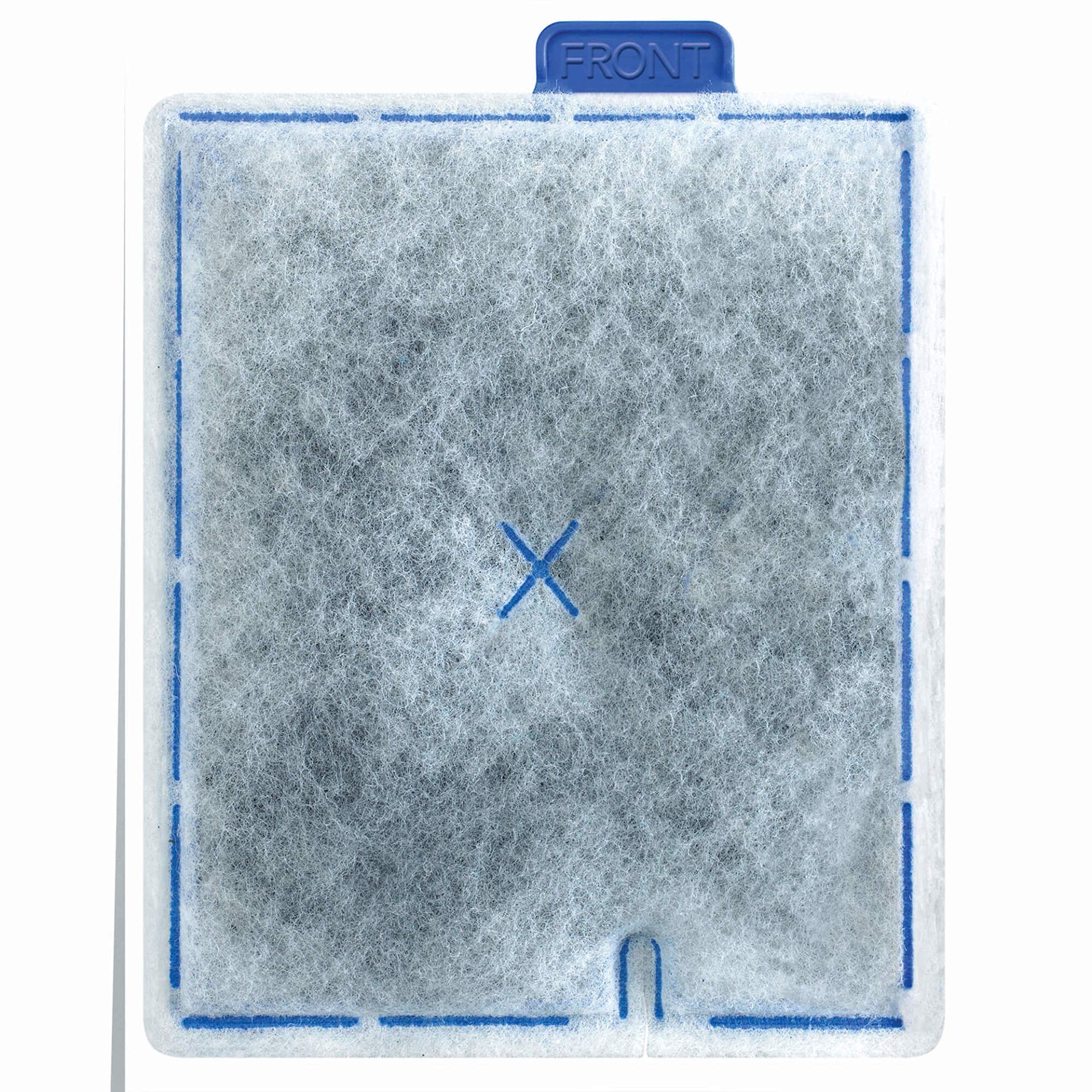 Aqueon replacement filter cartridge front view illustrating easy FRONT tab installation.