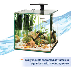 Aqueon ultra-slim design keeps attention on fish and décor.