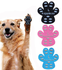 An Aqumax dog anti-slip paw grips packaging showing durable traction pads for senior dogs on slippery floors.