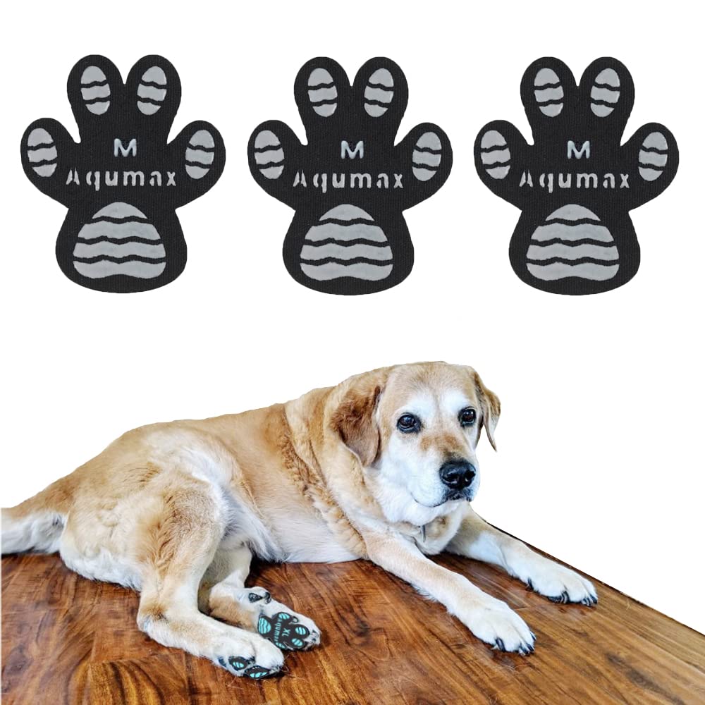 Aqumax paw protector packaging highlights durable non-slip pads for confident senior dogs.