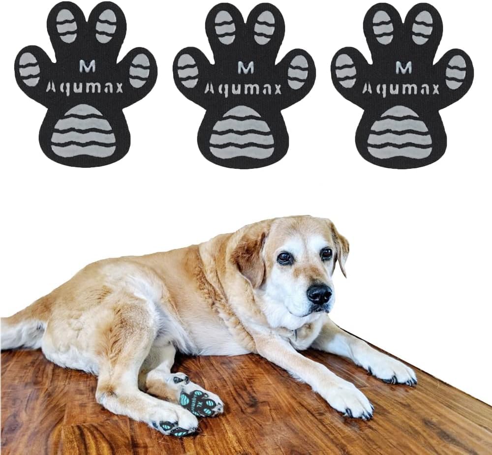 Aqumax dog paw protector traction pad demonstrates strong grip on smooth floors for confident steps.