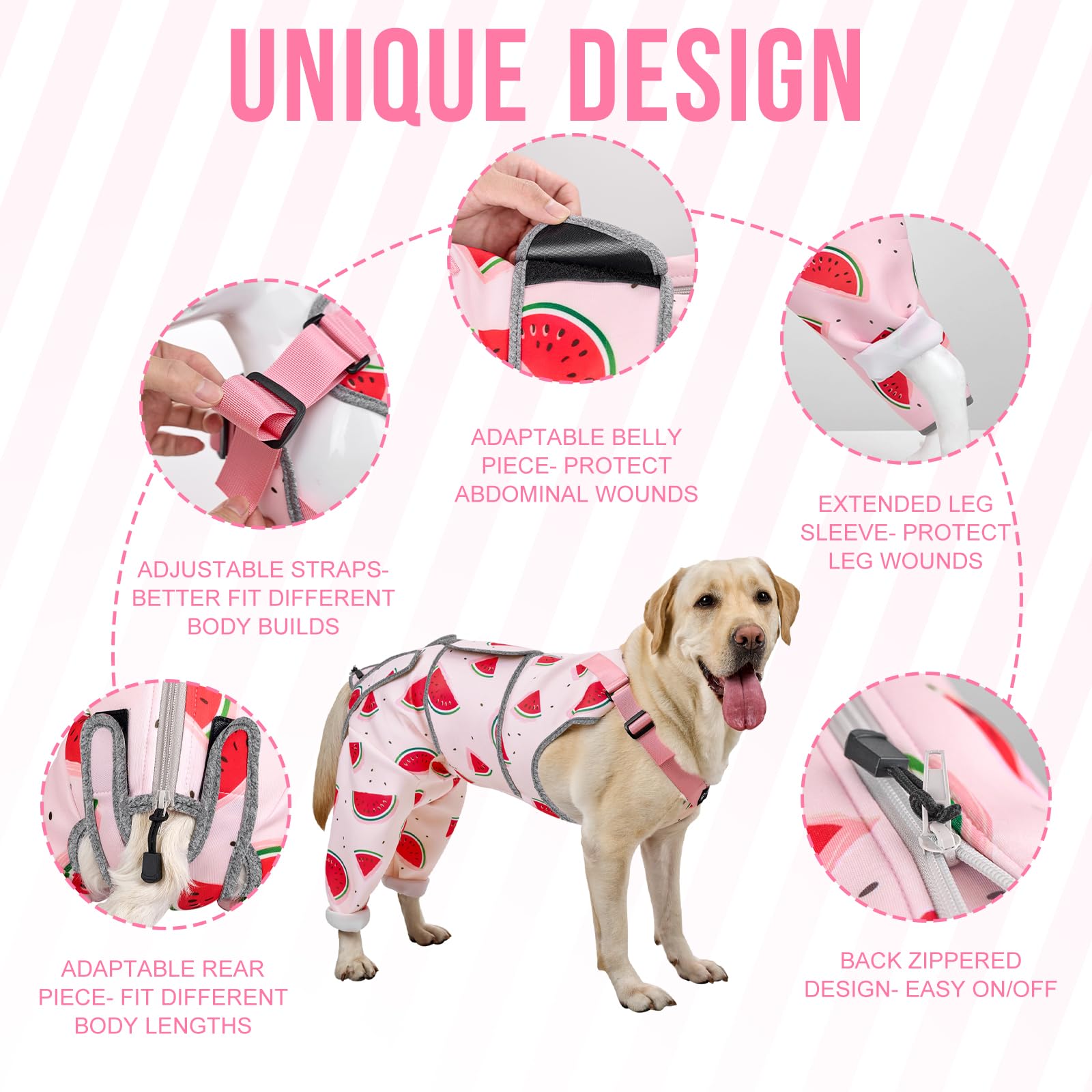 Arblina dog recovery suit adjustable-straps pink shows versatile sizing