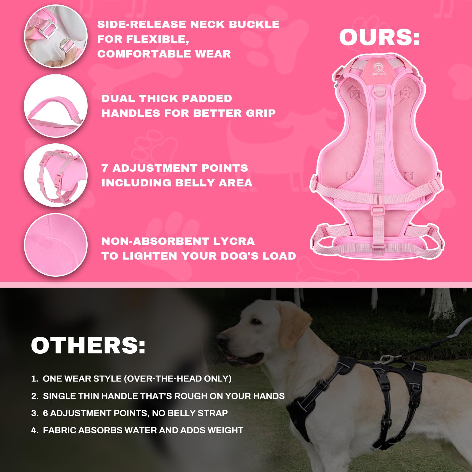 Arblina escape-proof dog harness lycra-sbr lining keeps dog comfortable