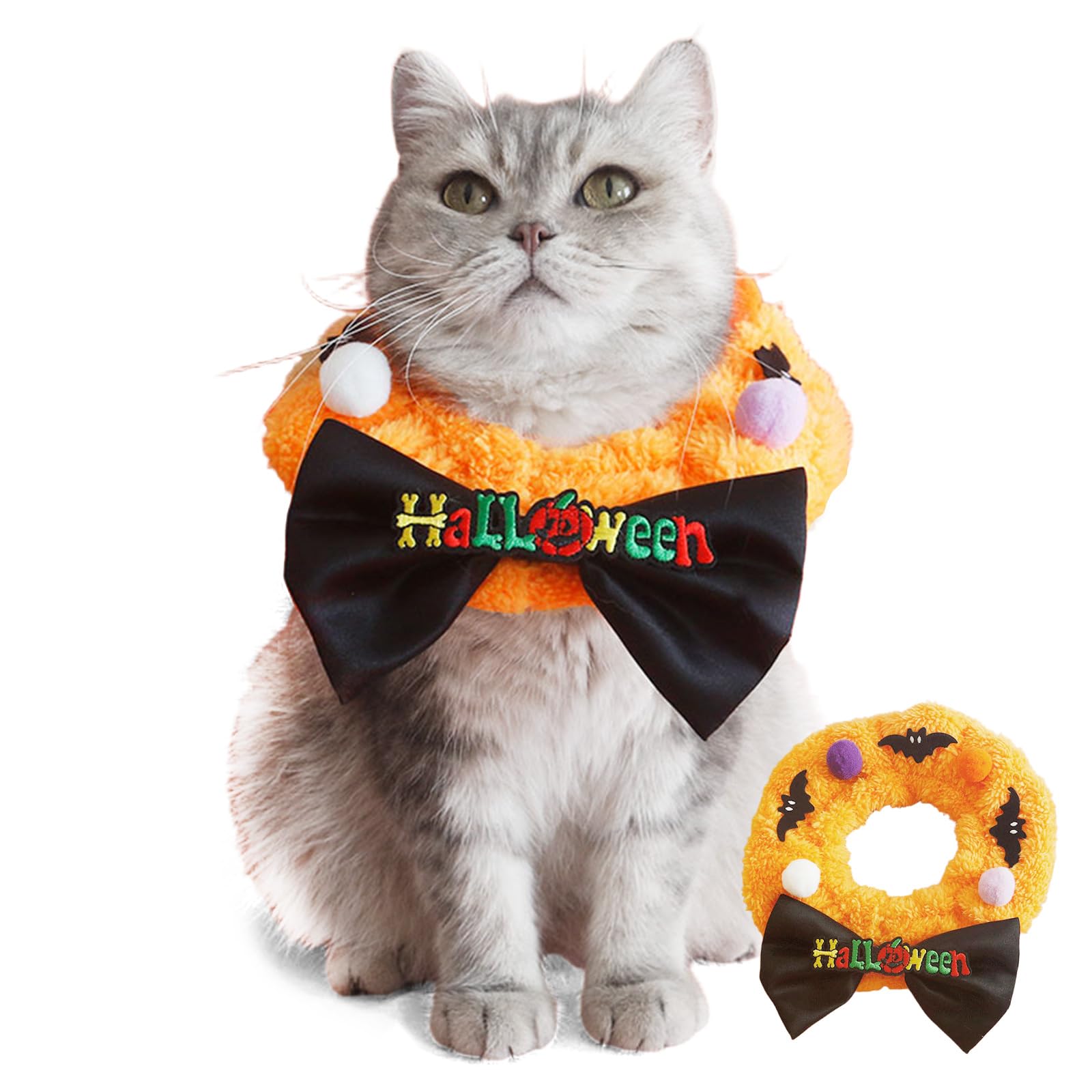 Arborix plush collar with bow offers festive dog Halloween styling for photos.
