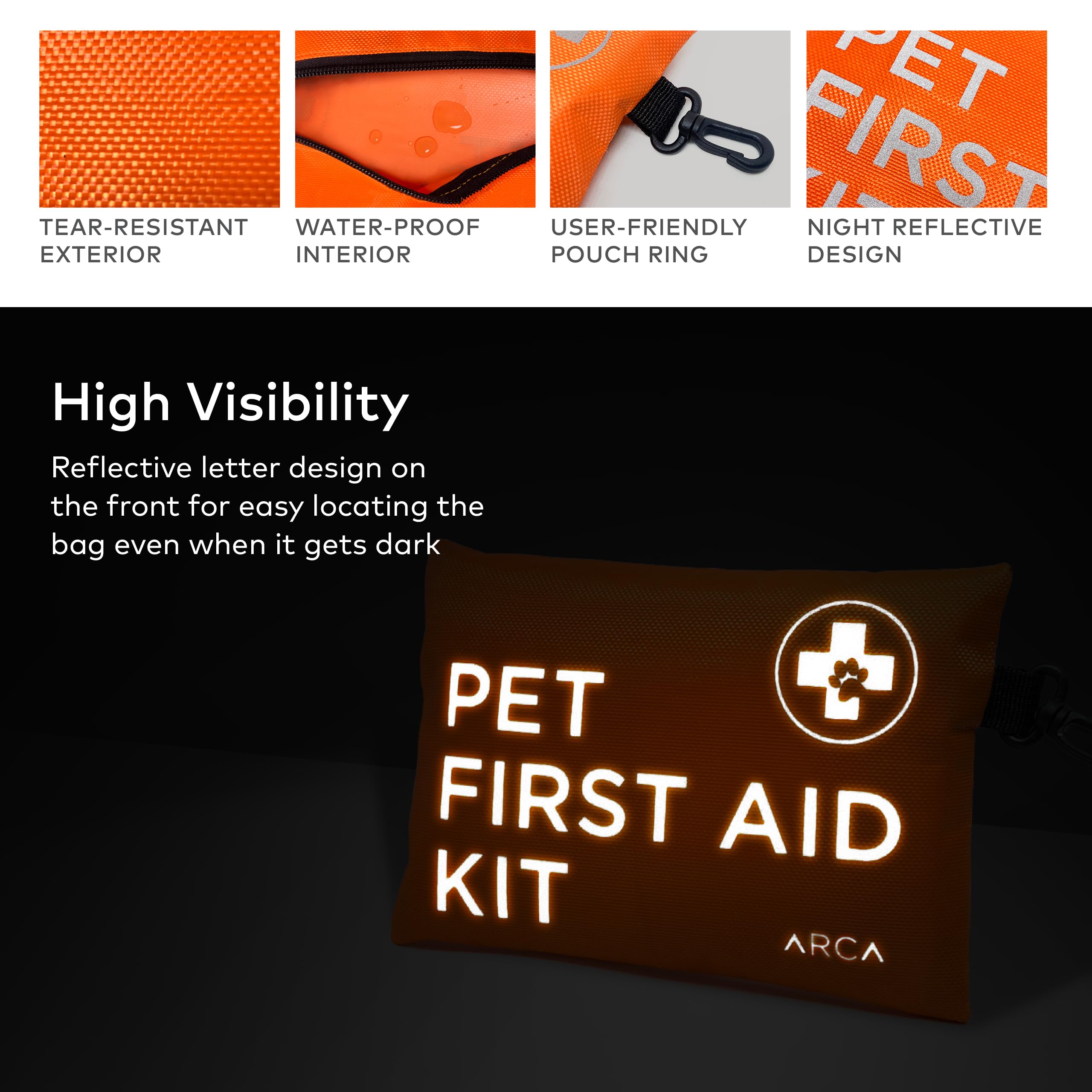 ARCA PET 35-piece kit includes gloves, antiseptic, tweezers, and scissors.