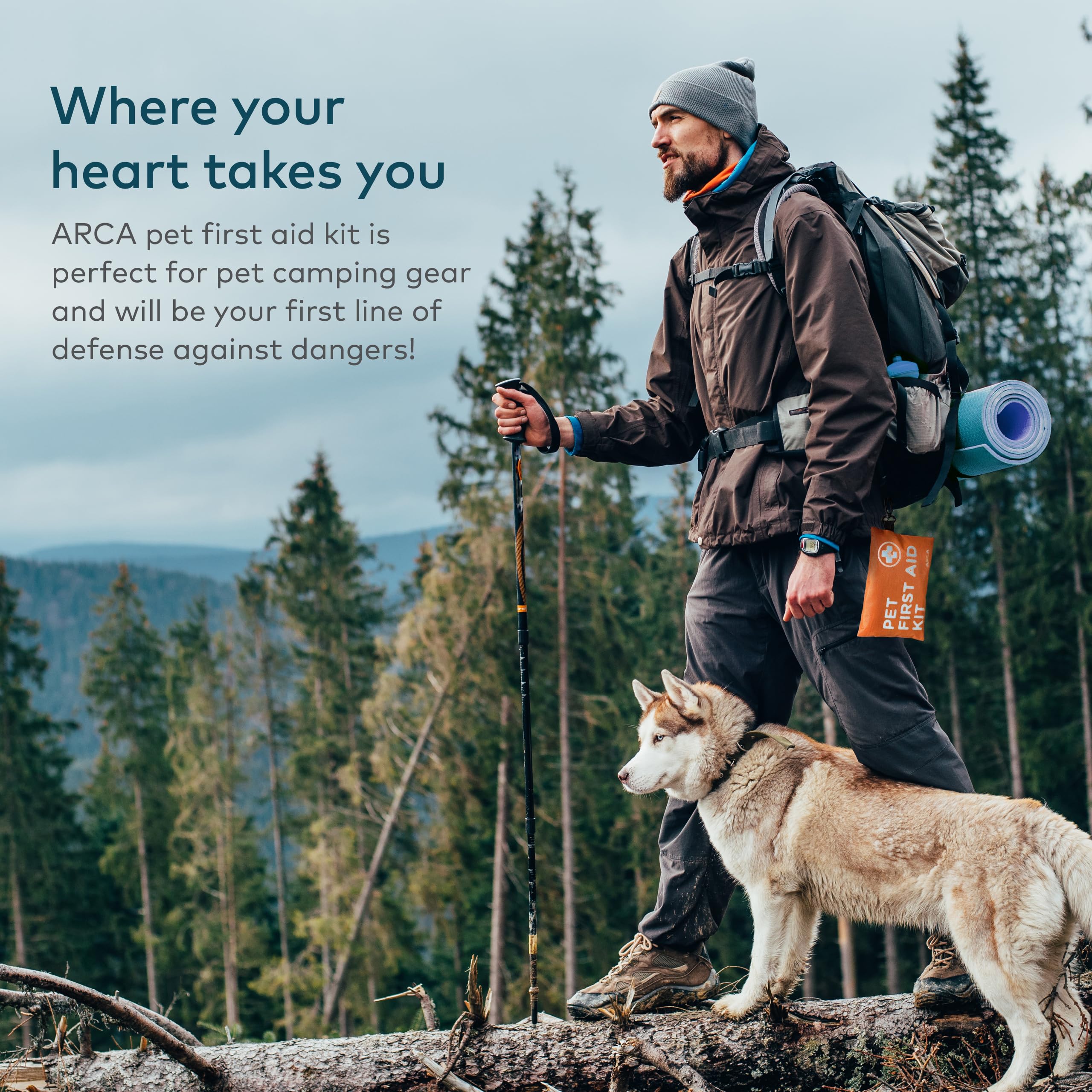 ARCA PET travel-ready dog emergency kit for cars and bags.
