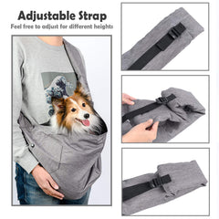 ARELLA dog sling padded-shoulder-strap emphasizes comfort and reduced shoulder fatigue on longer walks.