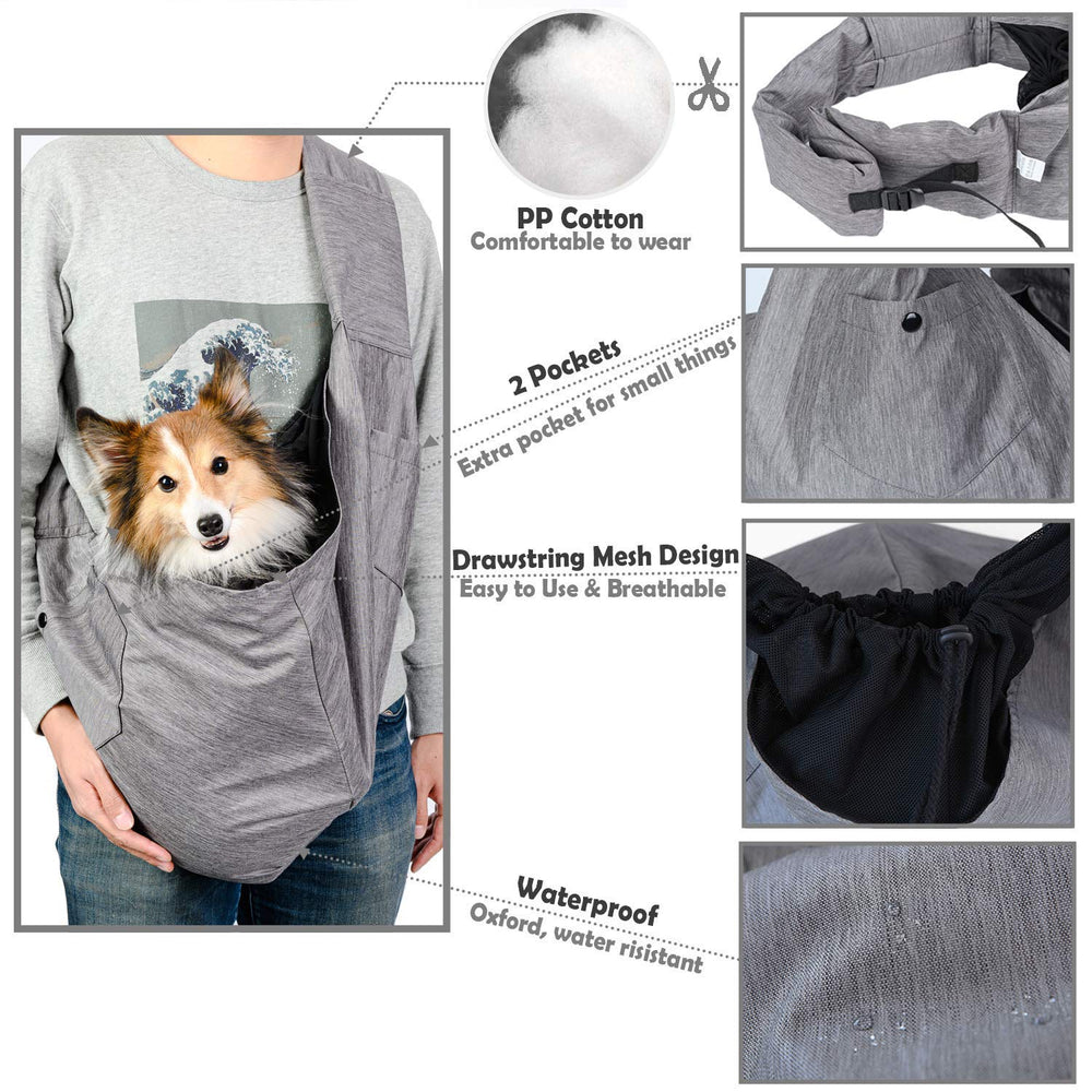 ARELLA dog sling soft-cotton-lining keeps pets cozy and comfortable inside the carrier.