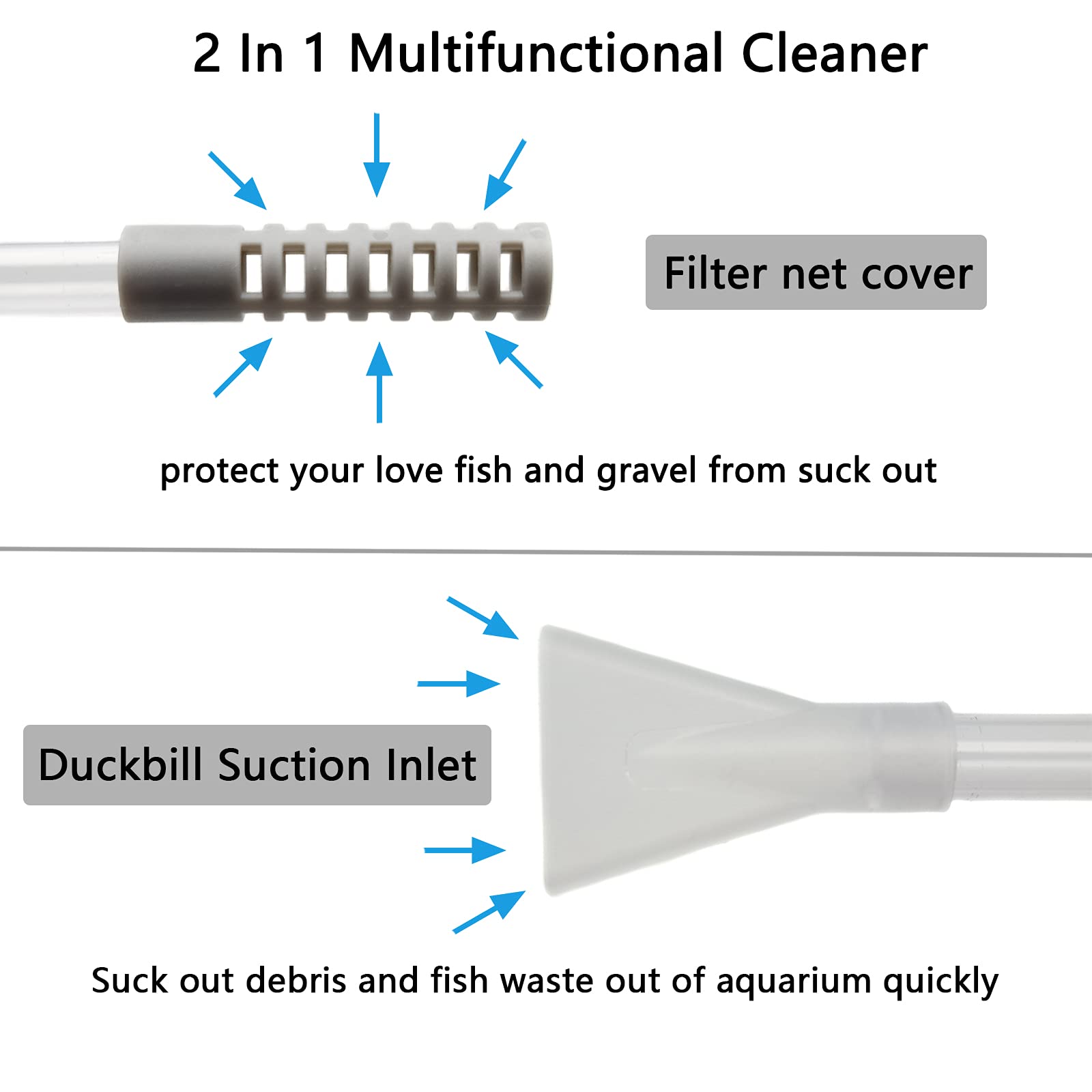 AREPK duckbill nozzle prevents gravel and fish from entering the siphon