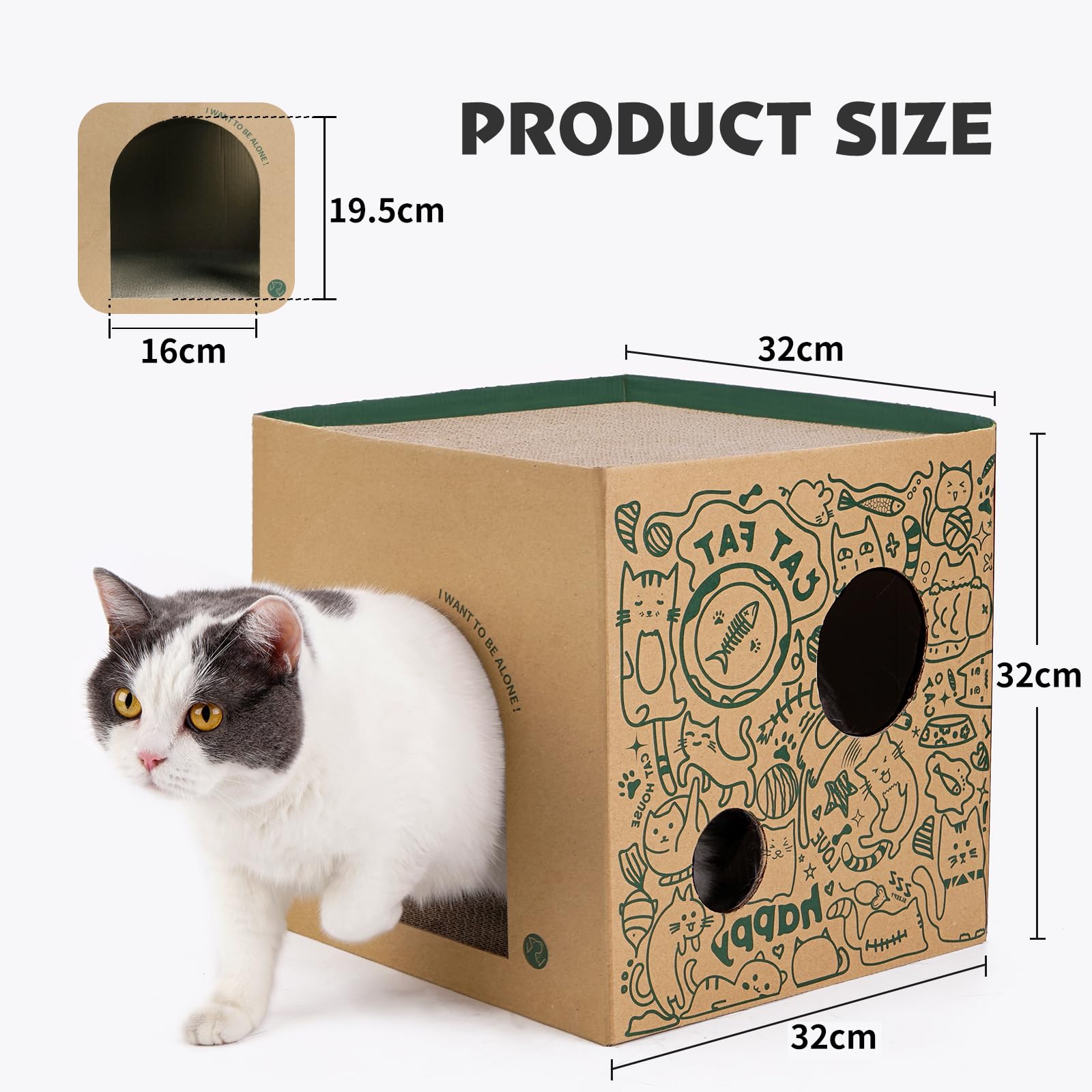 ARGOPET Cardboard Cat House entrance wide doorway for easy access