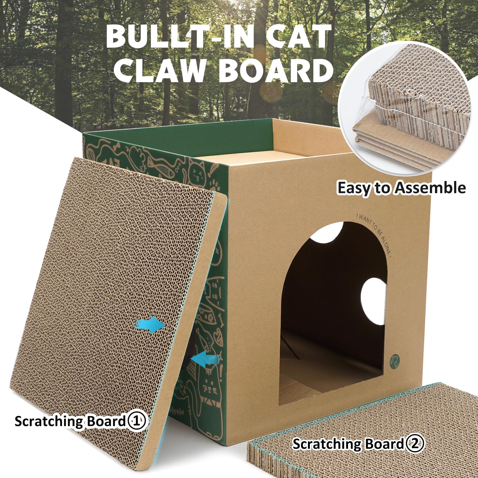 ARGOPET Cardboard Cat House interior spacious area for cats or small pets