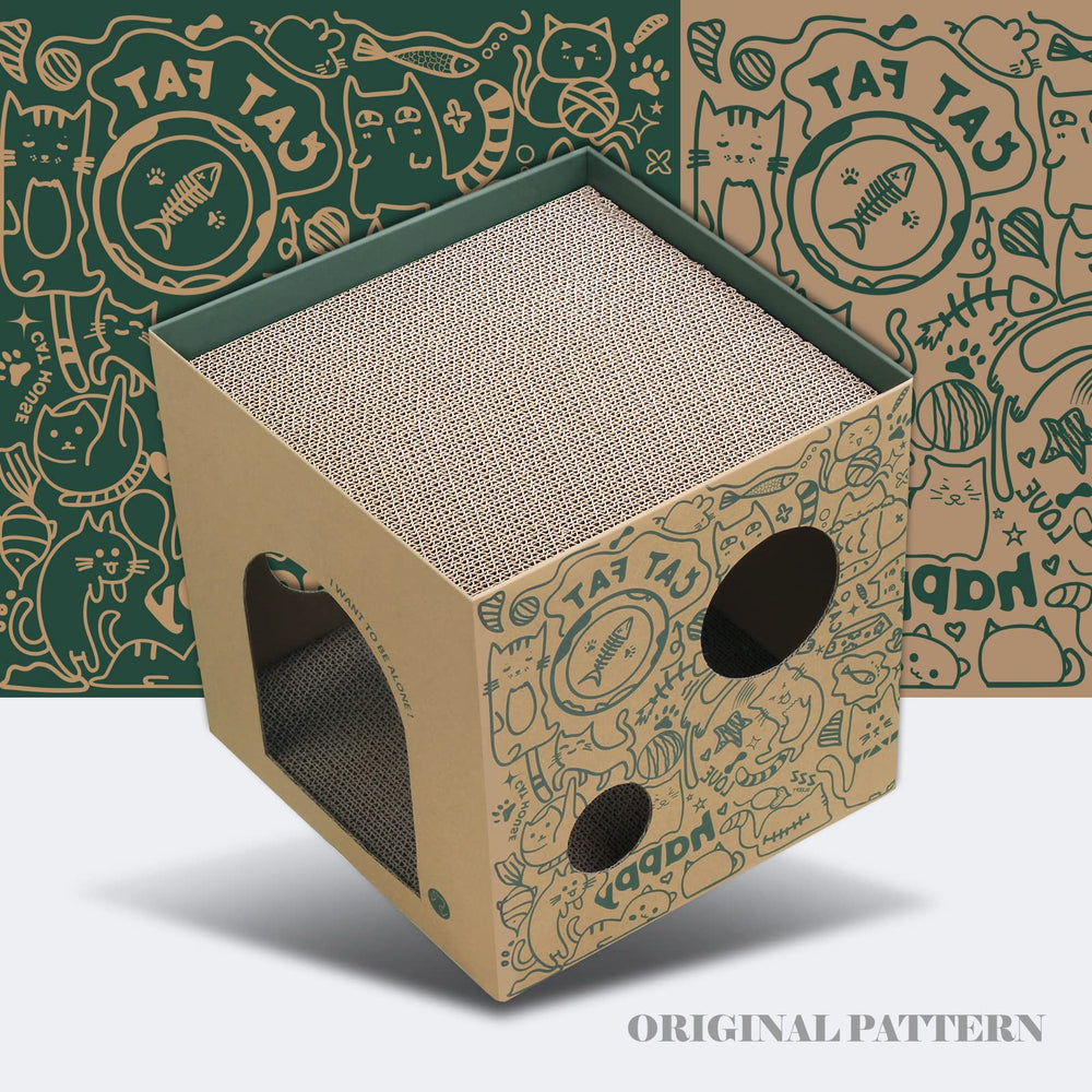 ARGOPET Cardboard Cat House two cats enjoying shared play on two levels