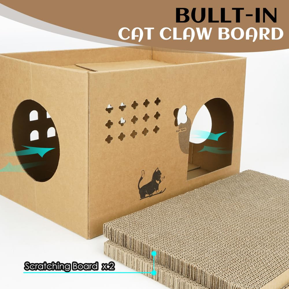 ARGOPET cat cardboard house interior reveals roomy space for multiple cats.