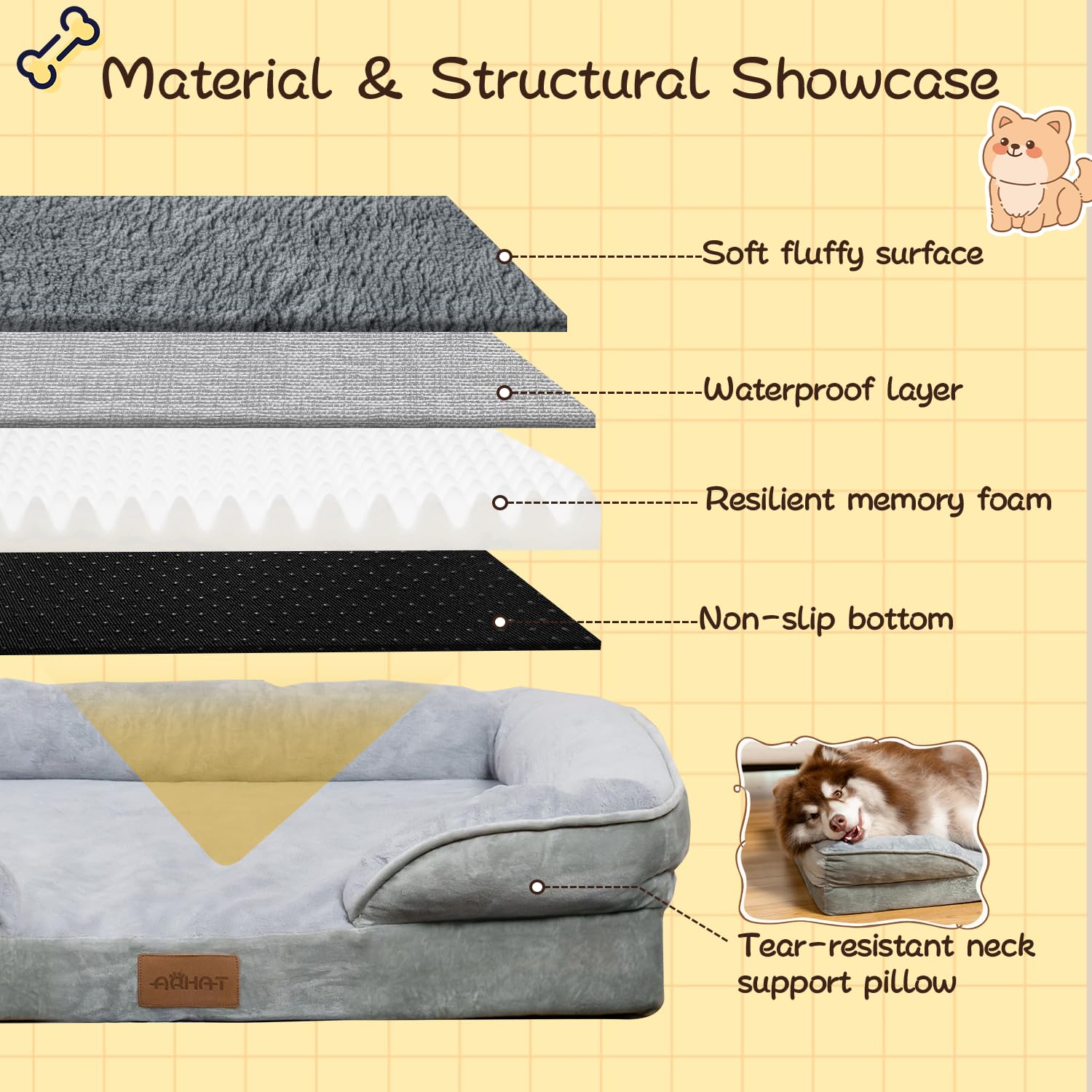 ARHAT orthopedic dog bed tear-resistant materials handle active chewers