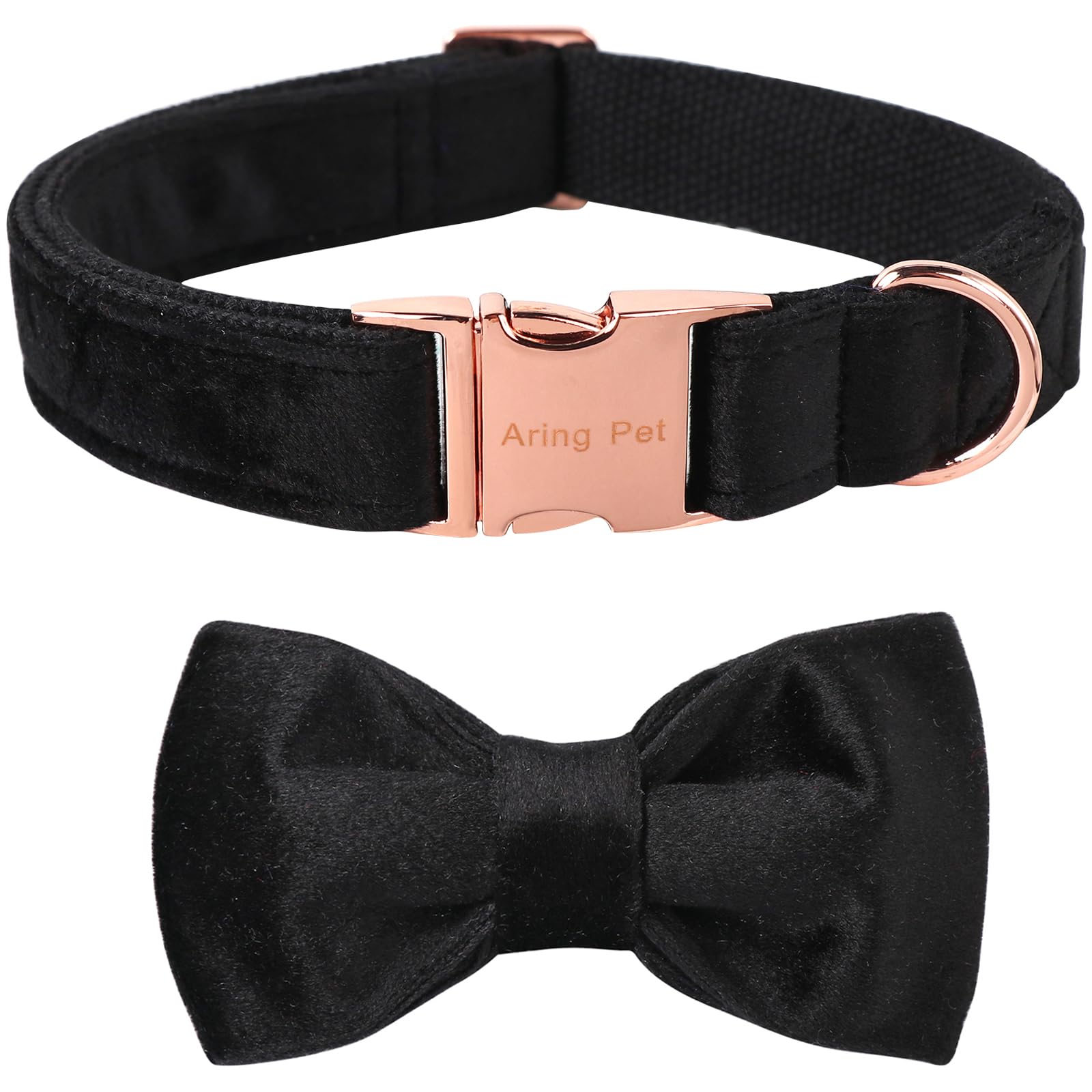 ARING PET Bowtie Collar front view shows velvet texture and bowtie styling for daily wear.