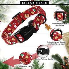 Aring Pet Christmas collar gingerbread-man design; durable cotton for long-lasting festive wear.