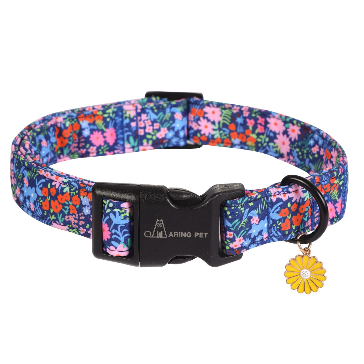 Aring Pet Floral Dog Collar blue-petal close-up for stylish daily wear.