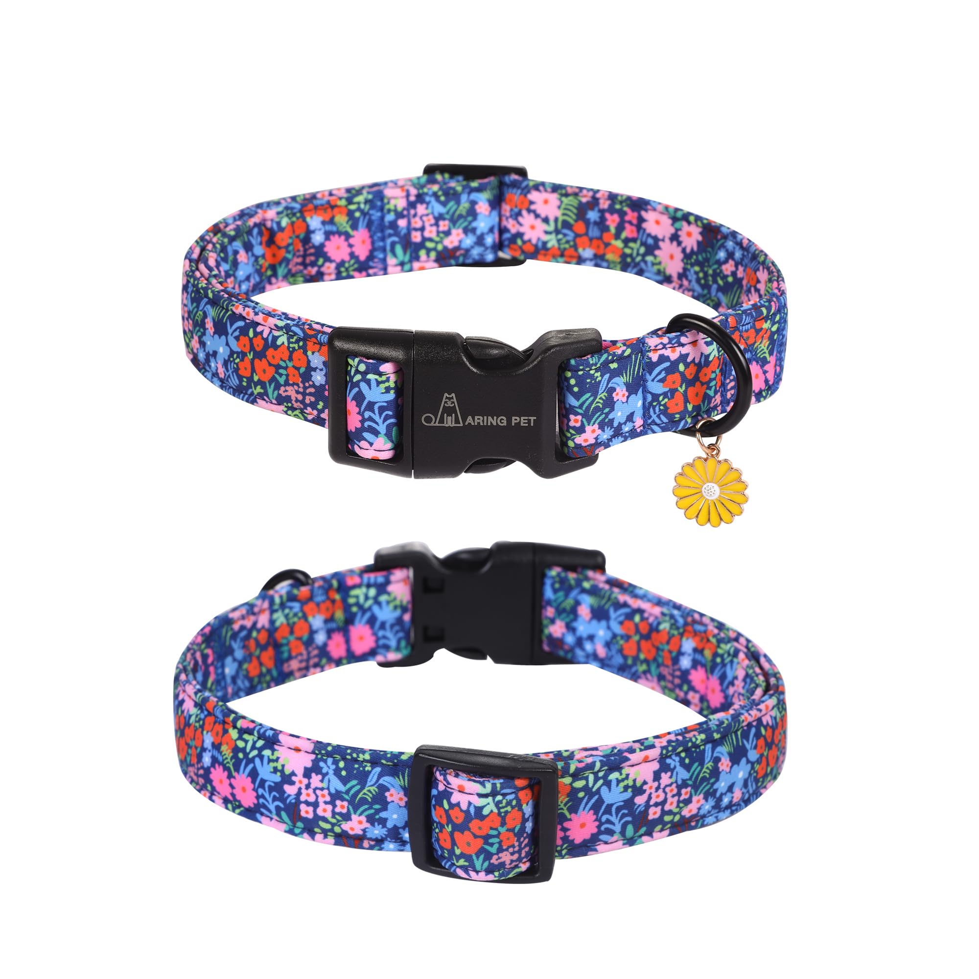 Aring Pet Floral Dog Collar worn by dog during walk for versatile style.
