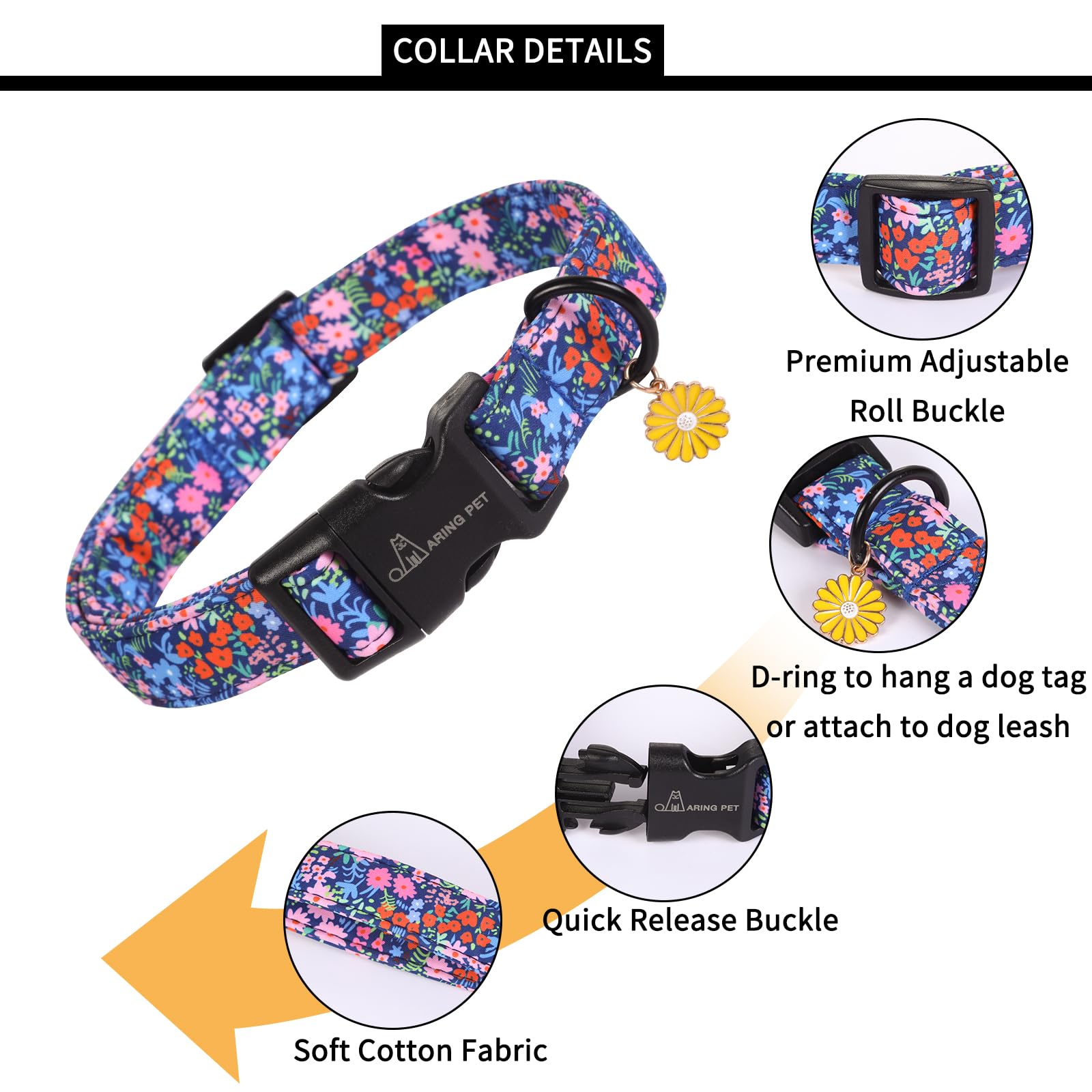Aring Pet Floral Dog Collar pink-petal close-up for cute outdoor outings.