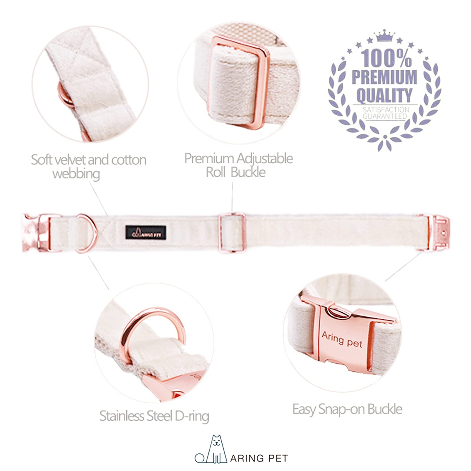 ARING PET soft white velvet collar delivers gentle daily comfort.