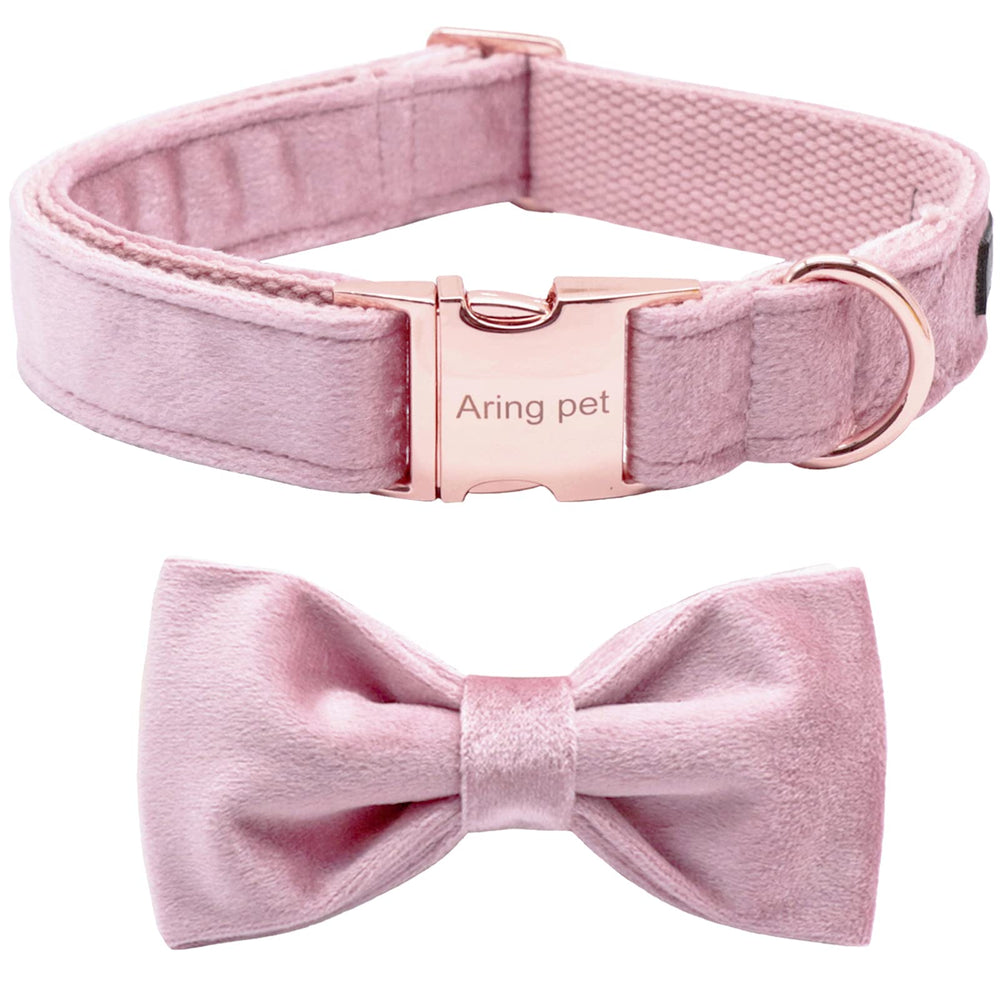 ARING PET Velvet Bow Tie Collar pink front view showing cute daily wear look