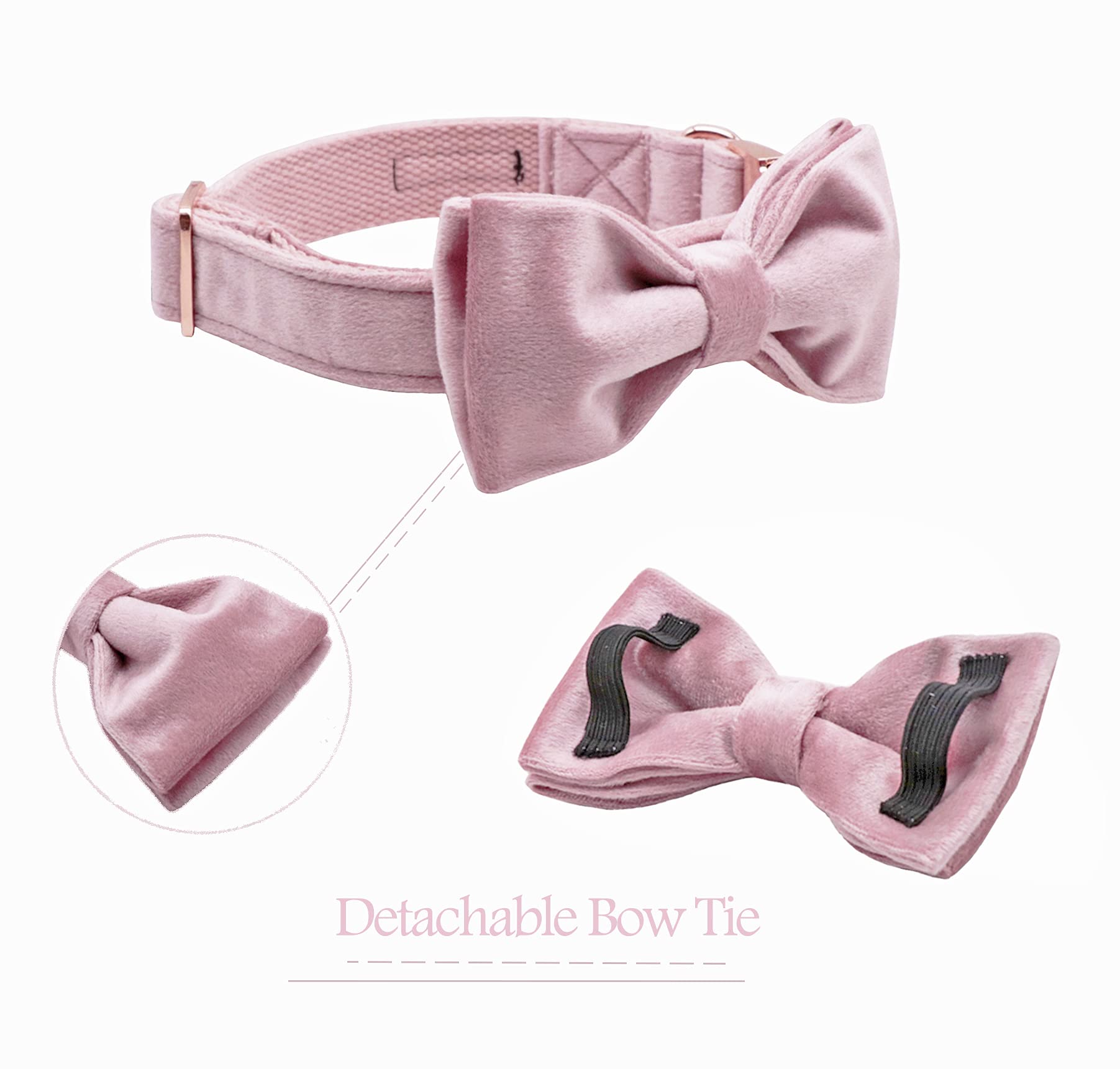 ARING PET Velvet Bow Tie Collar pink side view for adorable photoshoots