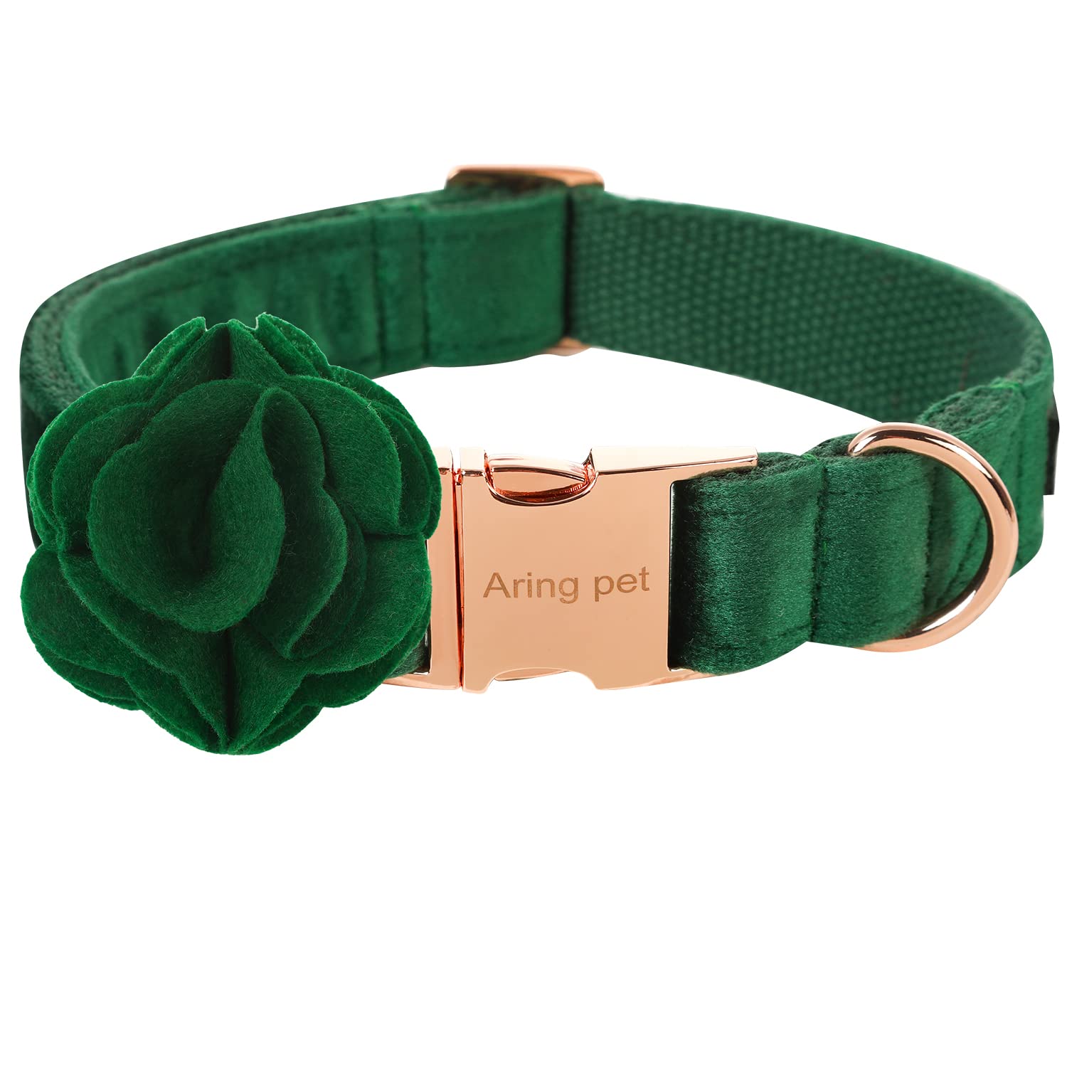 Aring Pet velvet dog collar in dark green for daily stylish wear
